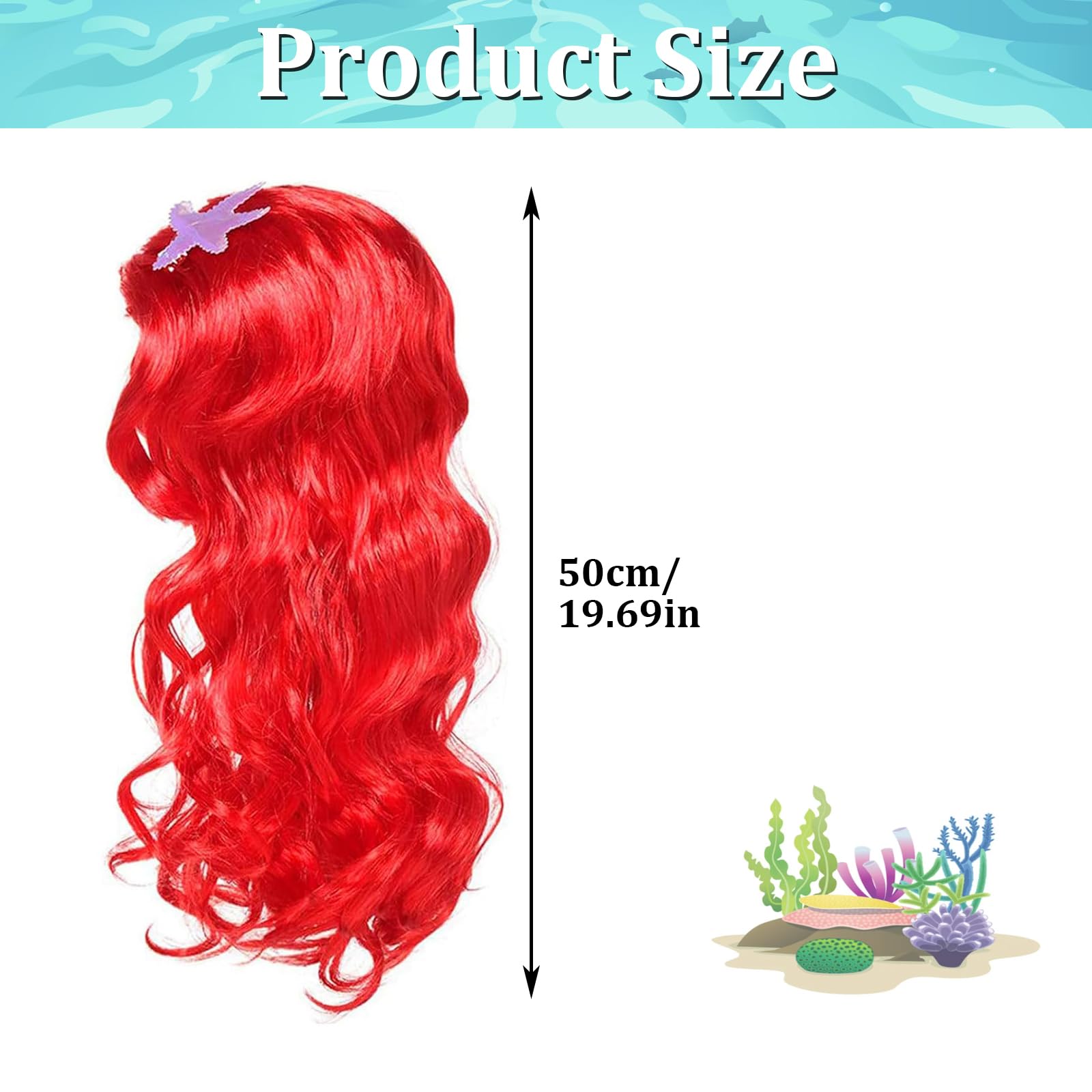 Parrucca Per Bambini a Forma Di Sirena Costume Da Sirena Parrucca Principessa Cosplay Accessori Parrucca Rossa Lunga Ondulata Anime Parrucca Ariel Sirenetta Bambina Per Carnevale, Feste a Tema,Cosplay