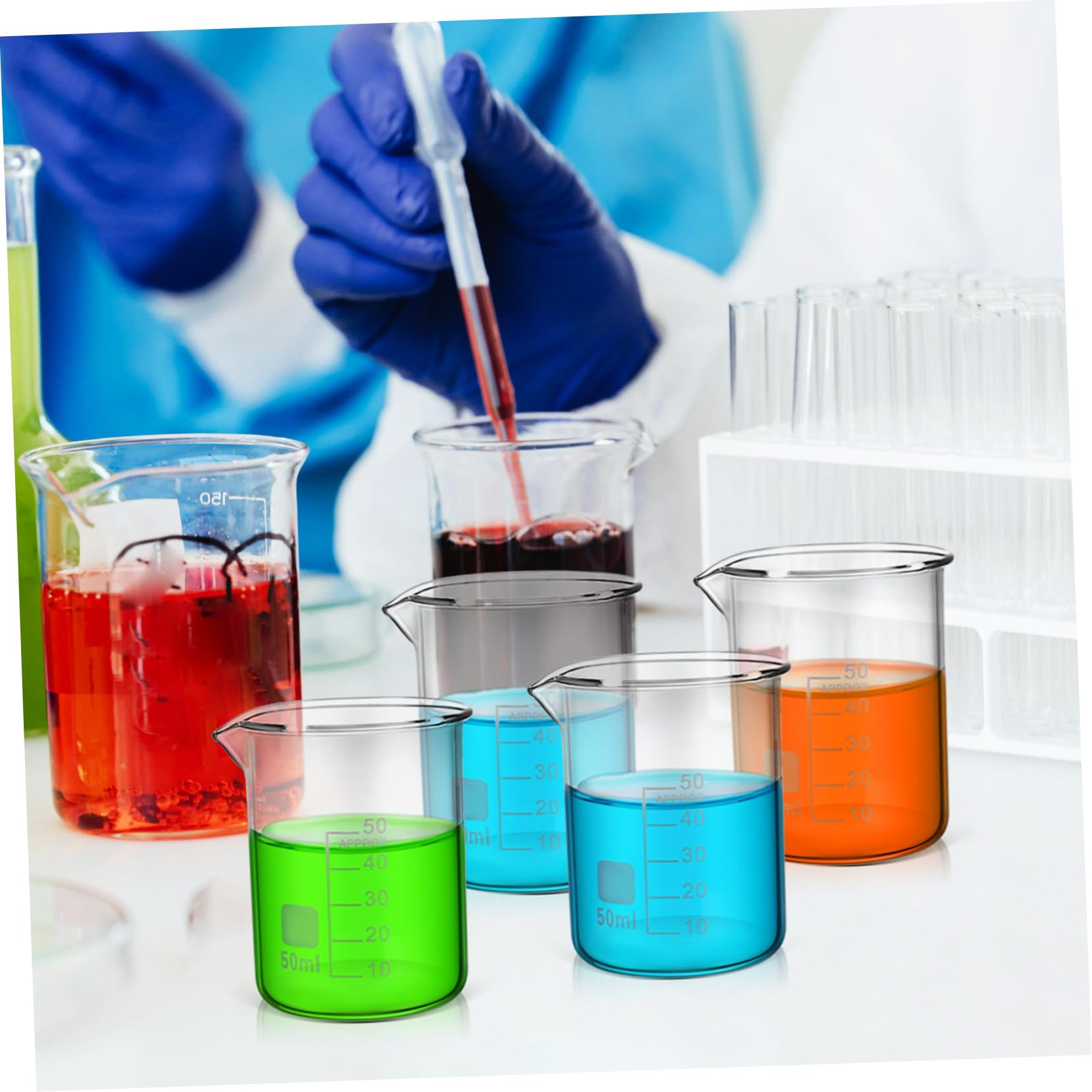 20 Szt. Szt Precyzyjne Menzurki Laboratoryjne z Przezroczystego Szkła z Podziałką Niskie Formy Odporne Wysoką Temperaturę Stabilne i Wytrzymałe Do Dokładnych Pomiarów Cieczy