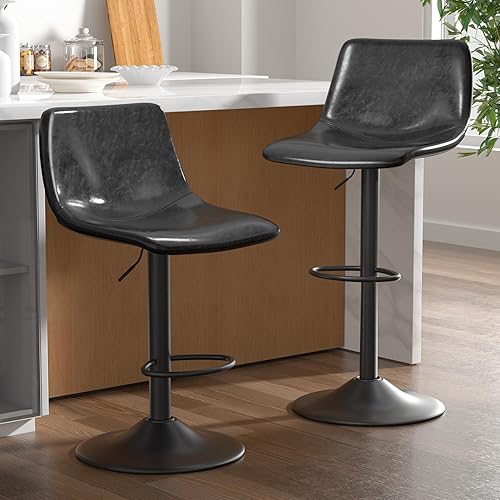 Miniatura 3 de Miereirl Juego de 4 taburetes de bar con respaldo de cuero, asiento grueso, giratorio, altura ajustable, silla para el hogar, cocina, isla gris