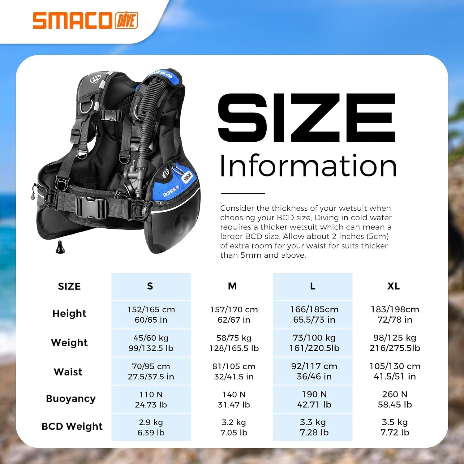 SMACO Scuba Diving BCD Jacket,Unisex Lightweight Scuba Diving Underwater Buoyancy Compensator Device with Double Layer Nylon 1000D, Large Pockets, Modular Design B350