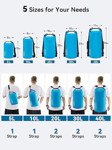 Miniatura 2 de HEETA Bolsa seca impermeable para mujeres y hombres, versión mejorada (azul, 5 litros), con mochila impermeable (negro 40L)