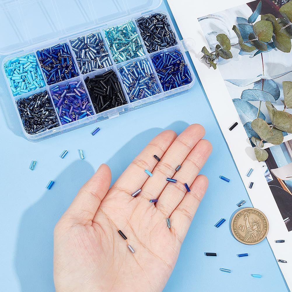 3000 Pcs 10 Colors Glass Bugle Beads, Blue Series Screwy Bugle Beads Long Tube Seed Bead Loose Spacer Bead for DIY Crafting Jewelry Making - Image 3