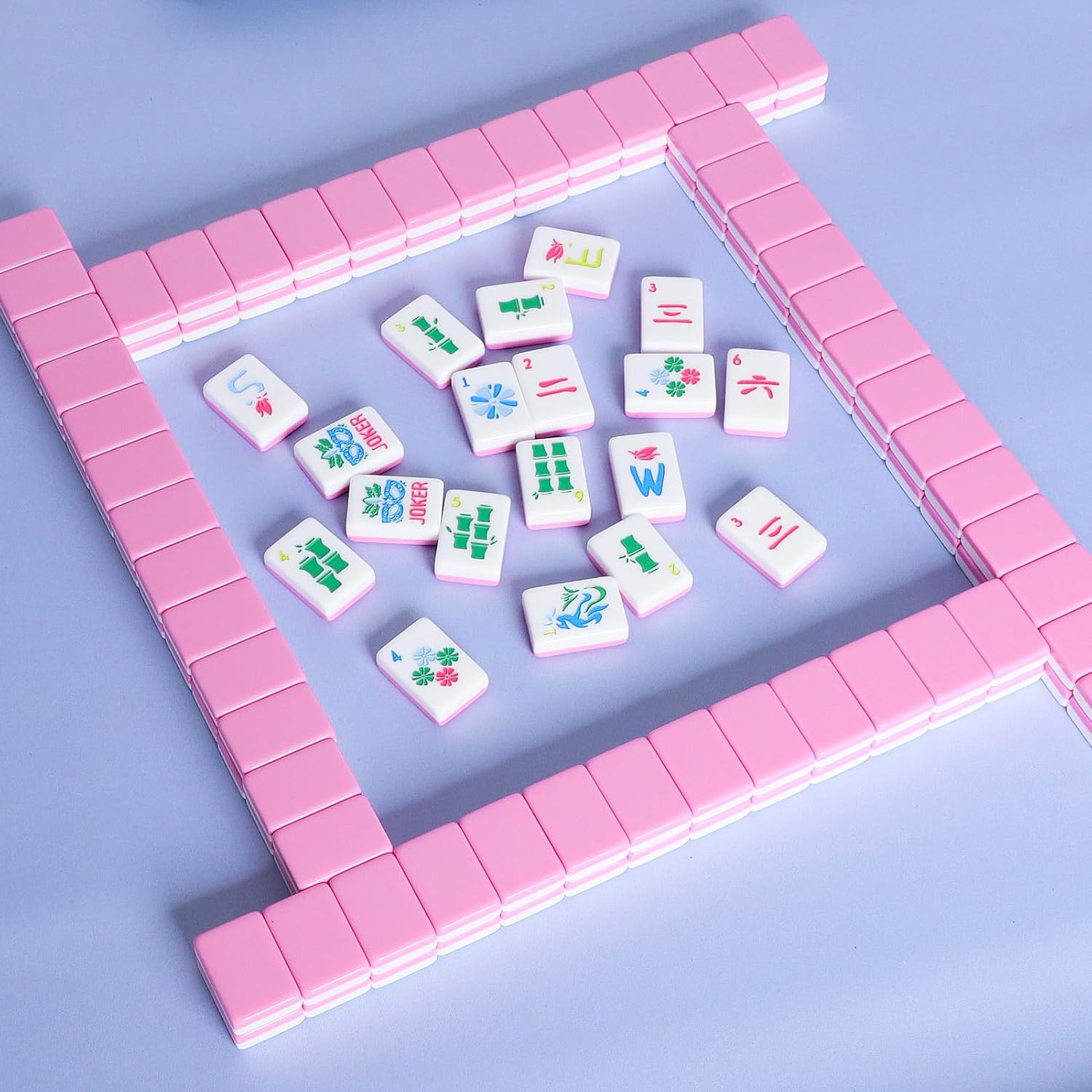 American Mahjong Tile Set(Pink) with Carrying Bag and Accessories, 160 Acrylic Engraved Mahjong Tiles