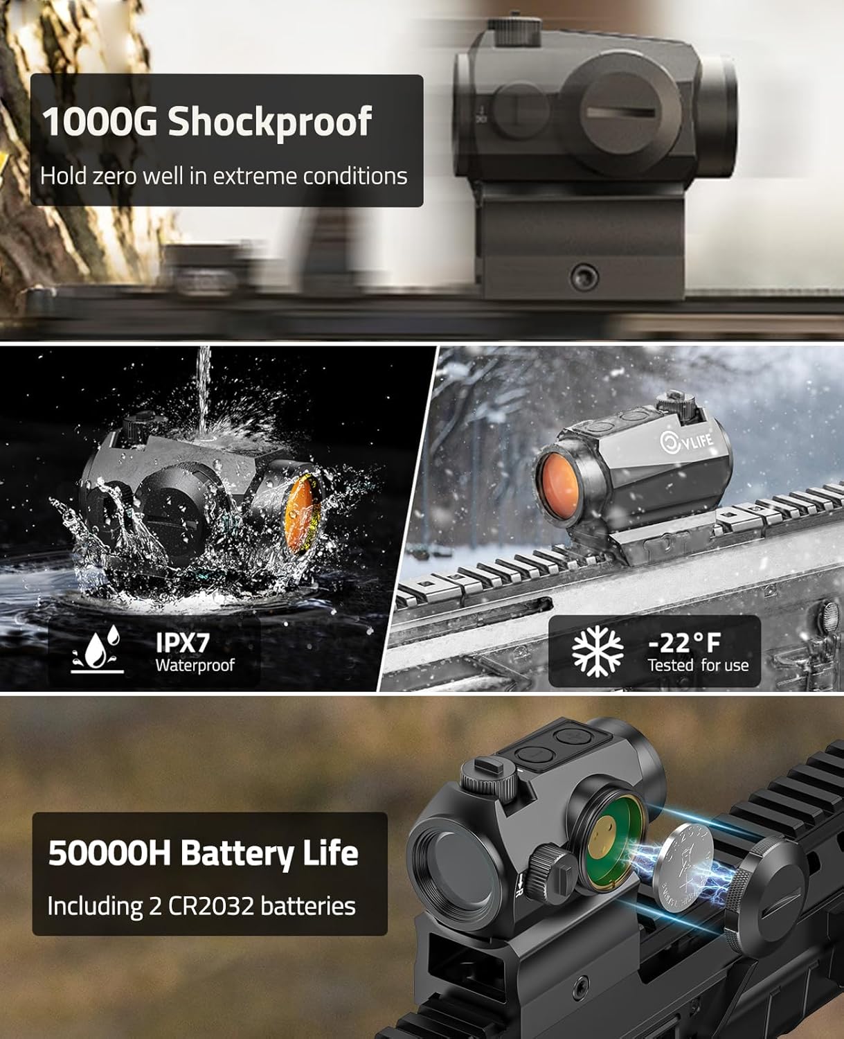 CVLIFE JackalHowl Red Dot Sight, Motion Awake 2 MOA Red Dot Optics, IPX7 Waterproof & Fogproof, 50,000H Battery Life, 1x20mm Compact Red Dot Scope for 21mm Picatinny Rail, Absolute Co-Witness