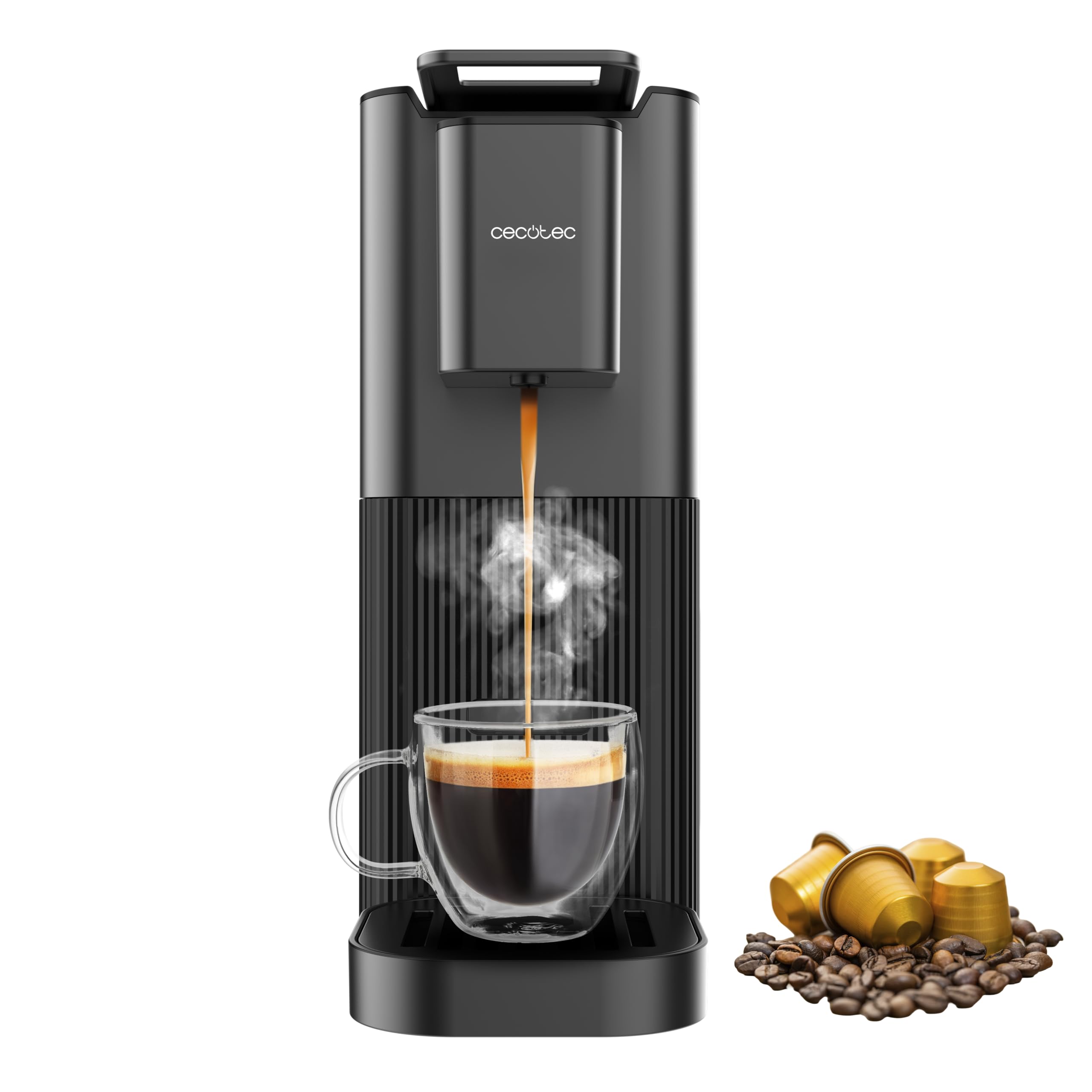 Cecotec Coffee Capsules Power Caps 20 Cream. 1400W, 20 Bars, Compatible Nespresso Capsules, Water Tank 700 ml, Thermoblock, Non-Slip, Adjustable Height, Easy Cleaning
