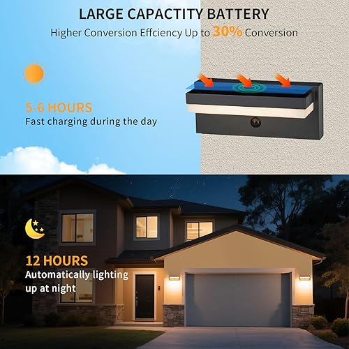 Miniatura 4 de Lámpara de pared solar para exteriores, lámparas alimentadas por carga solar y USB, sensor de atardecer a amanecer con 2 modos de iluminación, luces