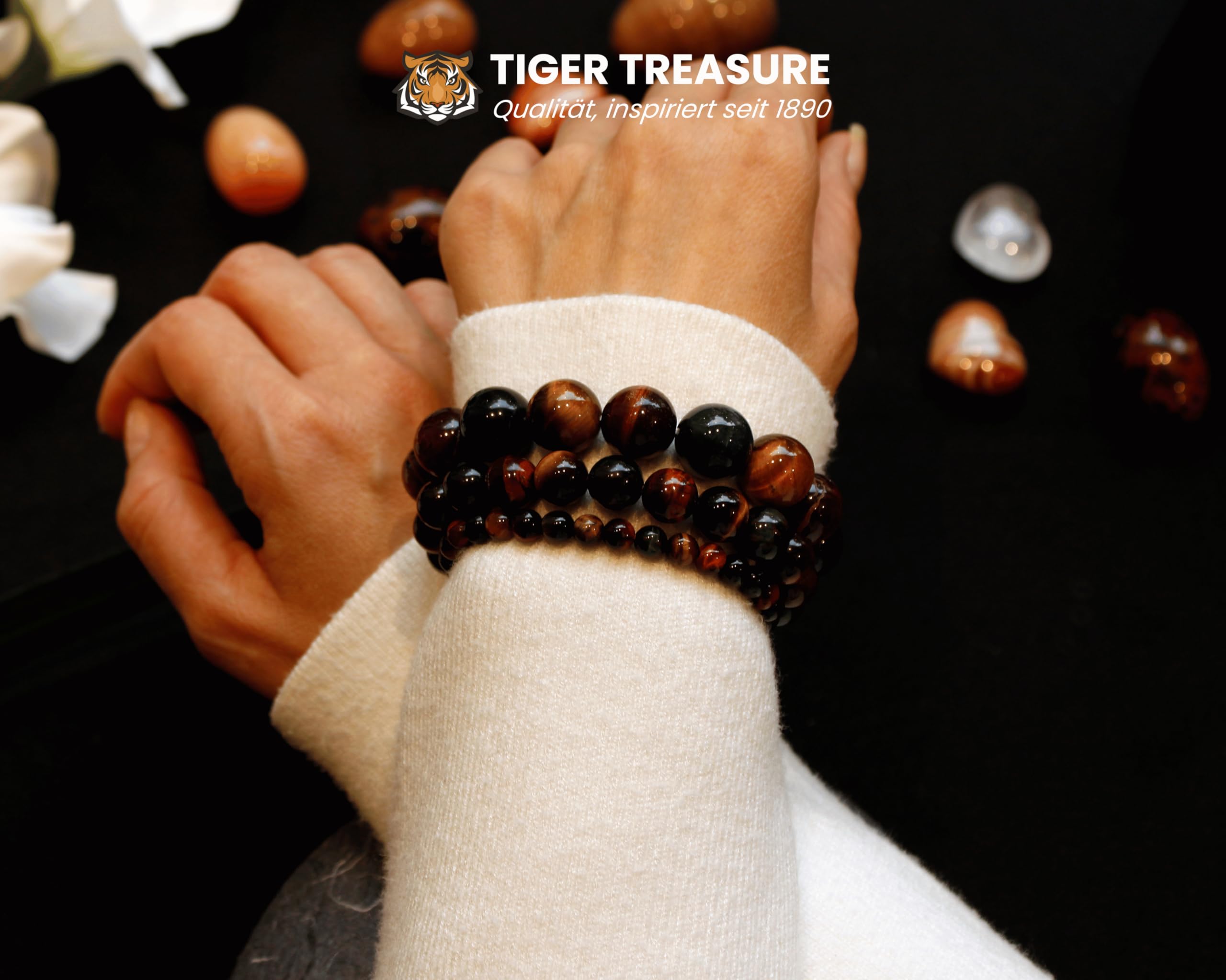 Handgefertigtes Tigerauge-Armband, echte Edelsteinperlen, 19 cm Länge, aus Deutschland, für Schutz und innere Stärke