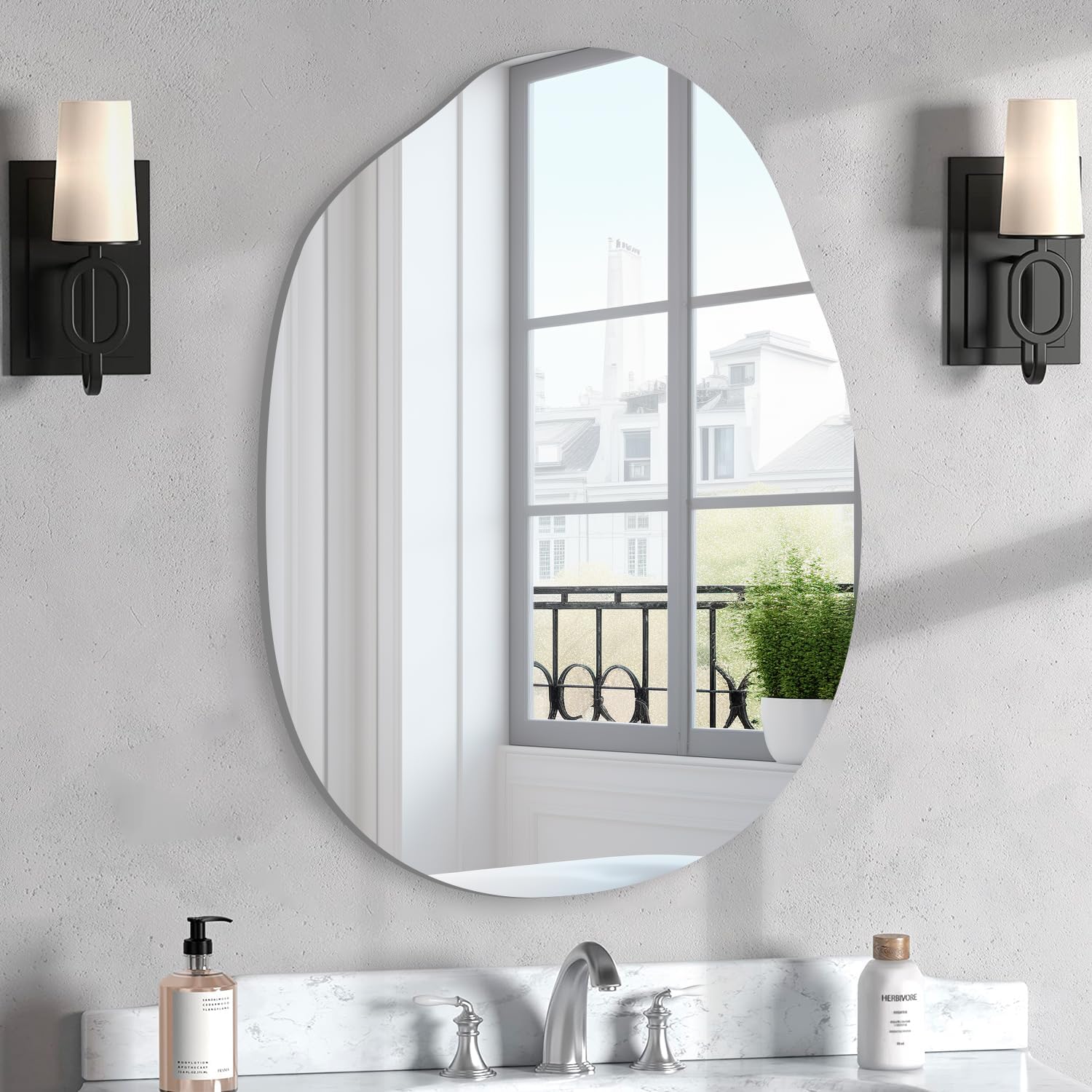 VASUHOME Irregular Frameless Bathroom Mirror, 24 x 36 Inch Wall Vanity Mirror, Large Wall Mounted Mirrors for Bathroom, Living Room, Bedroom