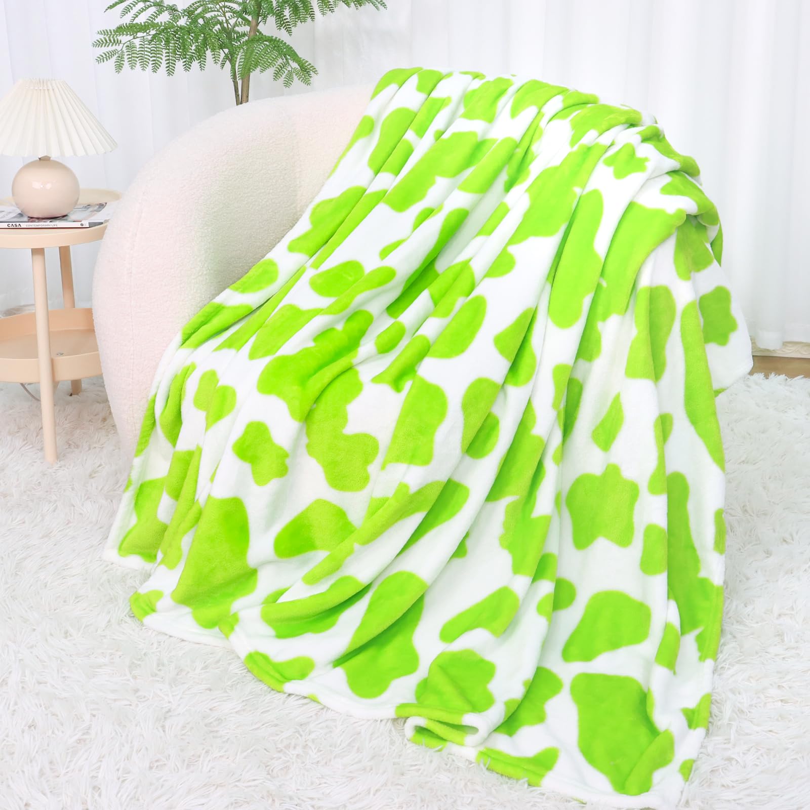 Lime Green Throw Blanket - Lightweight Fuzzy Fleece Cozy Cow Blanket for All Seasons, Soft Bedding & Couch Decor - Cow Themed Gifts for Women, Teens, Girls, Boys,Western Style 50x60 โ image 1