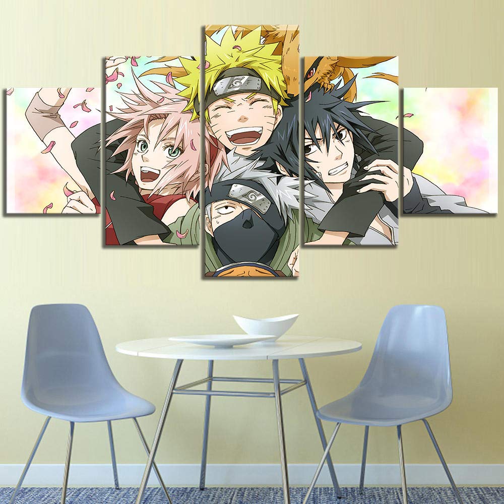5 Cuadro sobre Lienzo Marco De Madera Mural Impresiones En Lienzo HD Impreso Kakashi y Sus Estudiantes Naruto Anime Pintura Moda Cartel Imagen Modular