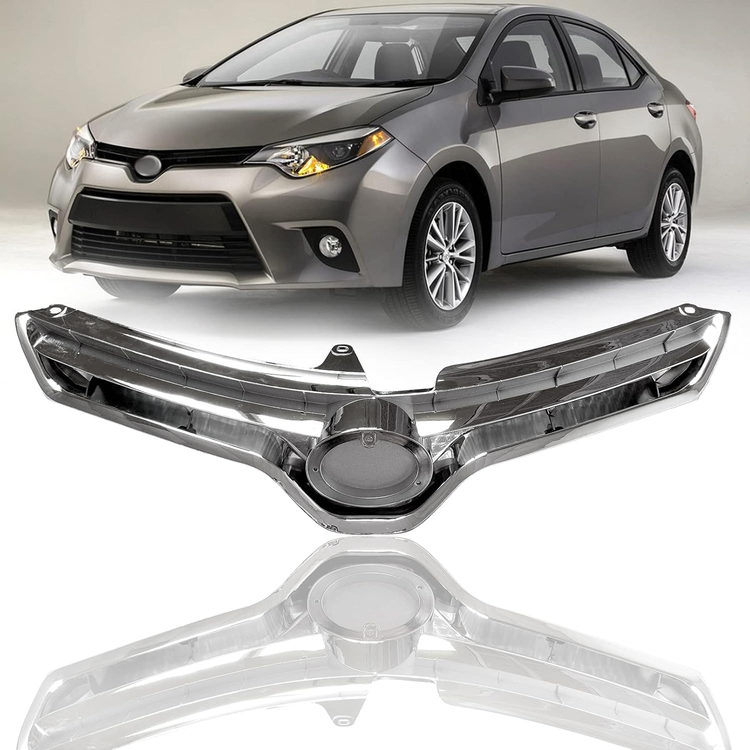 Front Bumper Upper Grille Textured Grill Assembly Replacement Parts Compatible With 2014 2015 2016 Toyota Corolla Sedan L/CE/LE/LE Eco/LE Eco Plus Model(Electroplate) 5310002560 TO1200366
