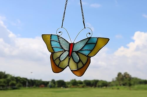 Miniatura 8 de Colgantes de ventana estilo mariposa Tiffany, regalo para amigas, hermanas (7.3 x 5.1 pulgadas)