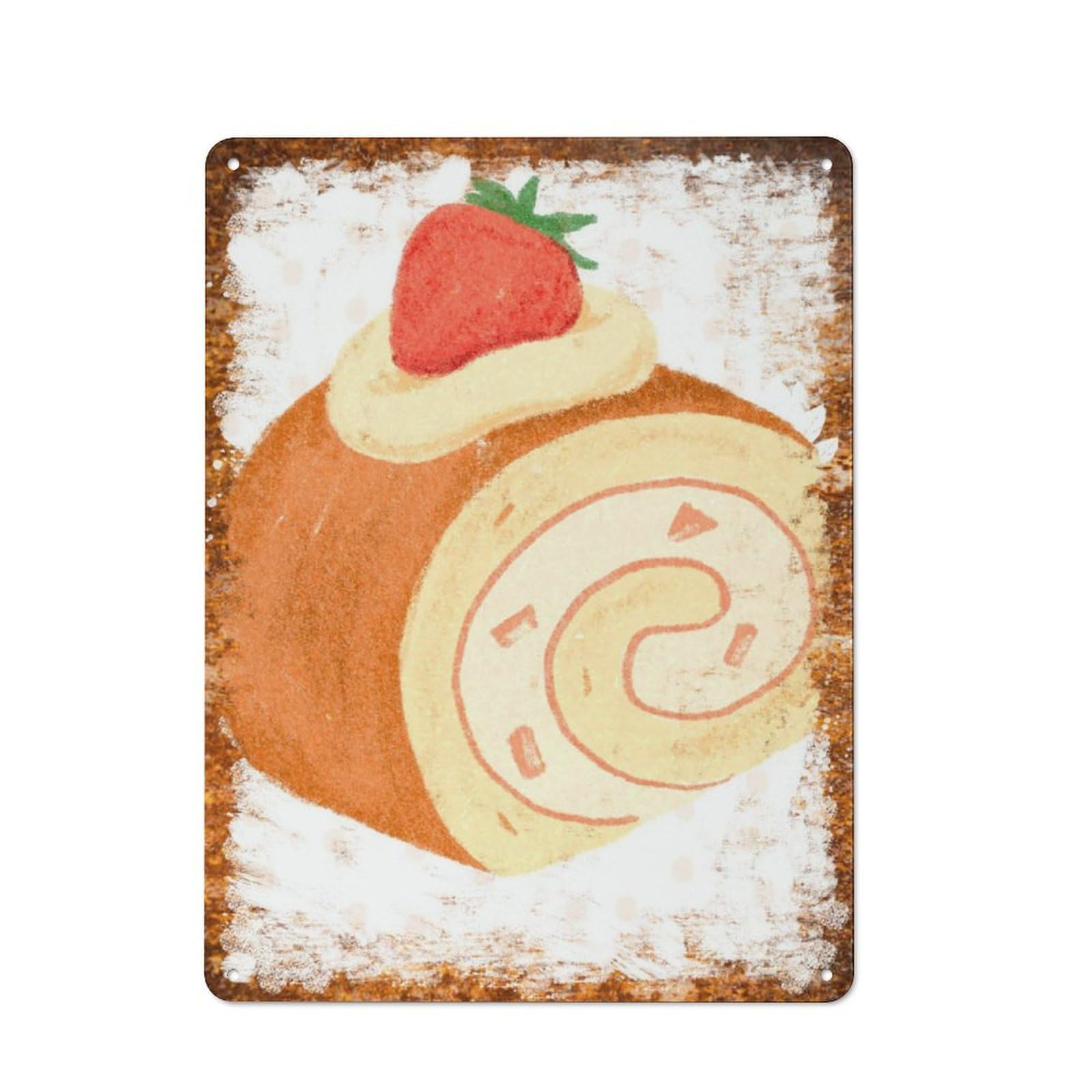 peiyeety Metal Tin Sign Strawberry Swiss Roll Watercolor Pattern Vintage Rustic Wall Art Kitchen Bathroom Bedroom Living Room Cafe Farmhouse Office Garage Home Bar Laundry Room Porch Patio 8x12 Inch