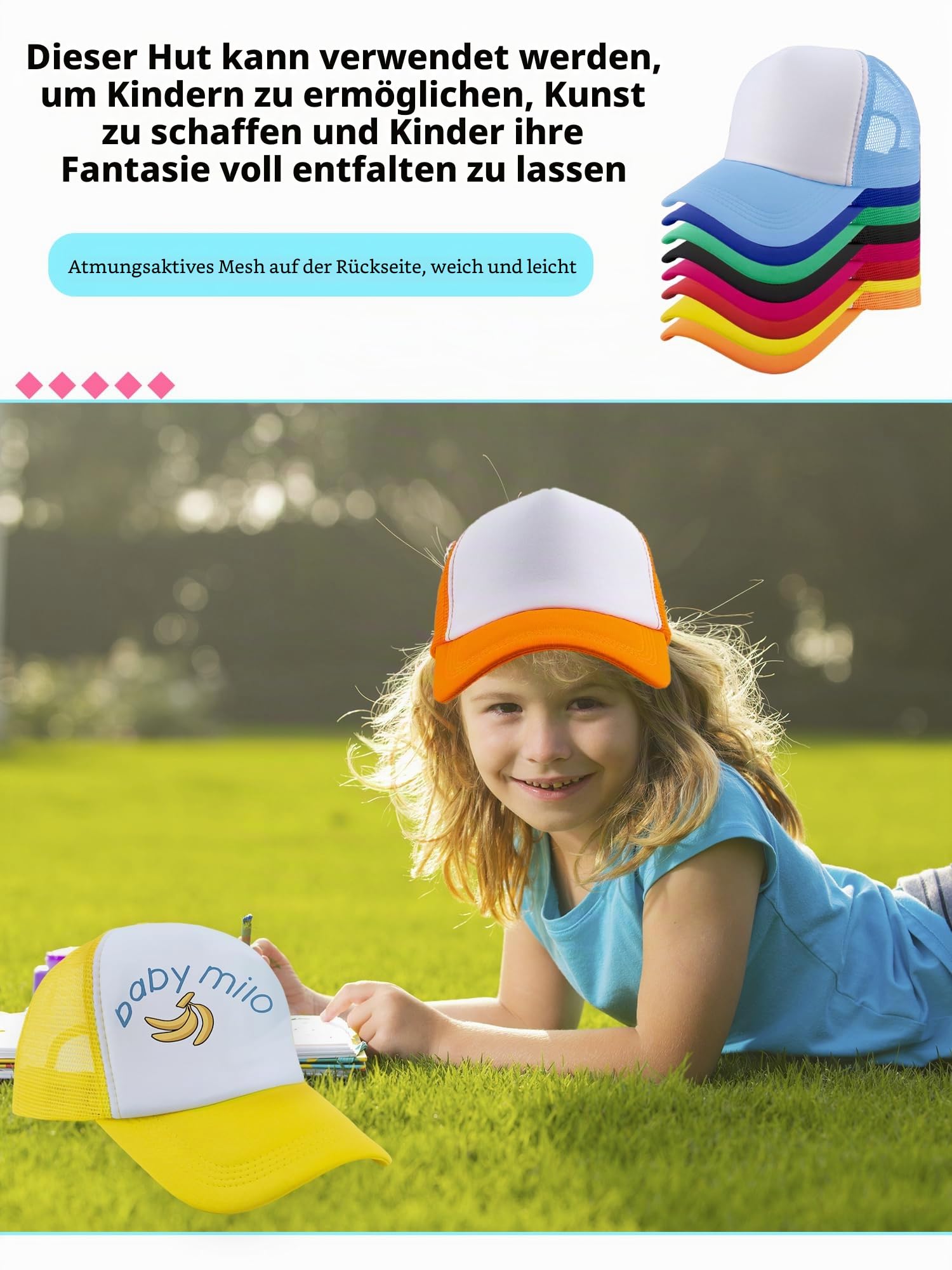 18 Stück Kinder DIY Sublimation Trucker Hüte Blank Trucker Hüte Sommer Mesh Baseball Caps für Kinder Sommer Outdoor Sport