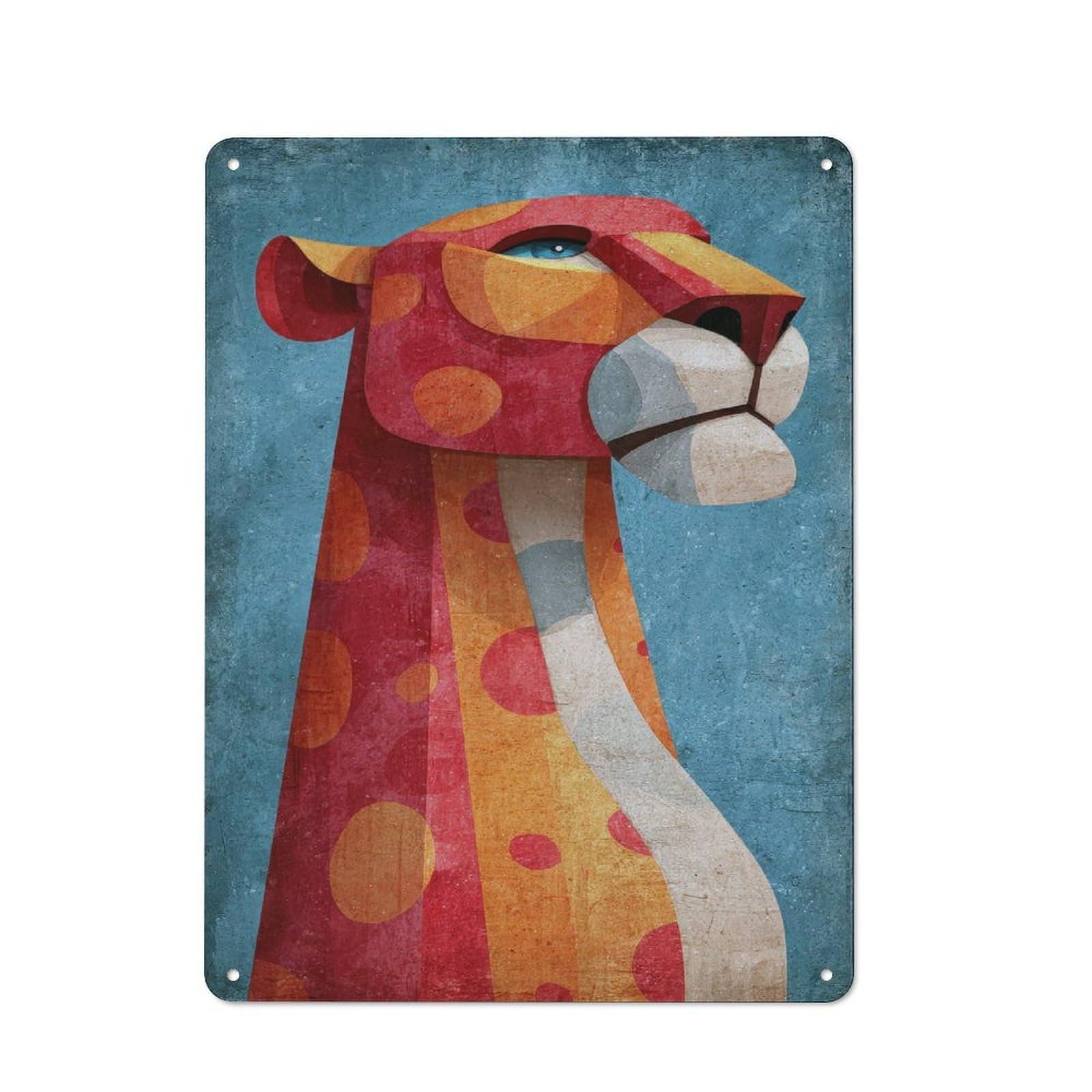 Junmoney Style-5 Abstract Geometric Leopard Illustration Vintage Metal Sign 40X30cm For Lounge Or Reading Corner, For A Room Refresh Centred On Metal Wall Decor