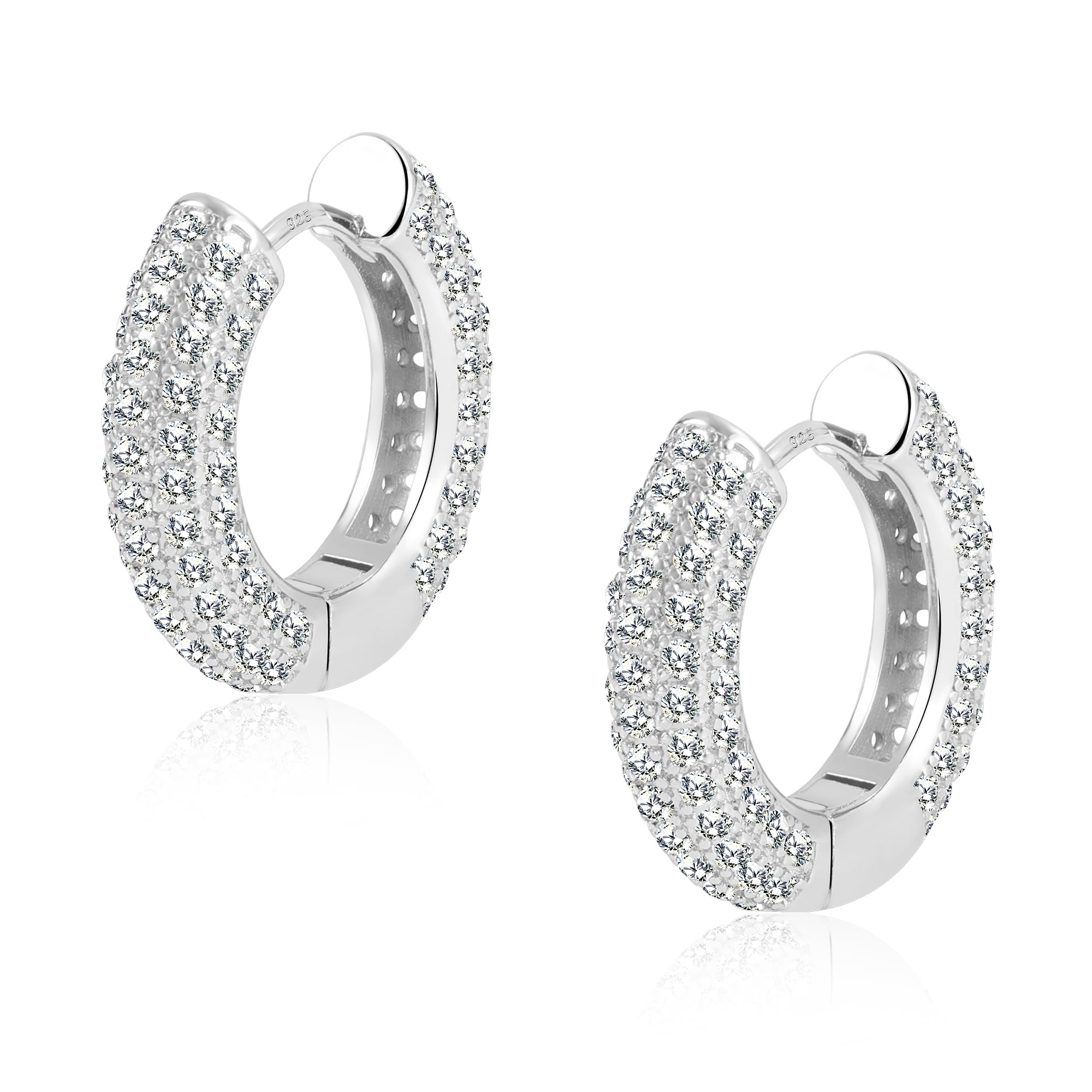 ALEXCRAFT Orecchini Donna 925 Cerchi Spessi con Zirconi Bianchi e Brillantini Geometrici Gioielli Regalo