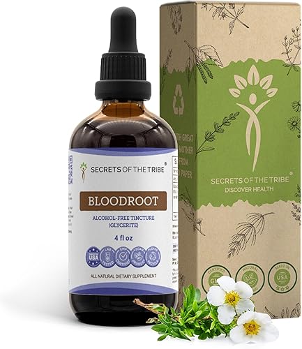 Secrets of the Tribe Extracto de tintura sin alcohol de raíz de sangre, raíz seca de raíz seca de cultivo responsable (Sanguinaria Canadensis) (4 fl