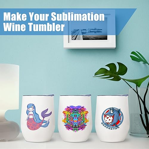 Miniatura 4 de Lifecapido Sublimation Blanks - Vasos de vino de acero inoxidable de 12 onzas, vaso de vino de doble pared aislado al vacío con tapas para vino,