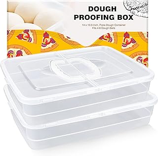 2 PCS Dough Trays for Pizza, Commercial Pizza Dough Proofing Box, BPA FREE，Durable Pizza Storage Container, 14" x 10.3" Large Capacity Pizza Dough Containers, Home Pizza Dough Trays with Handles