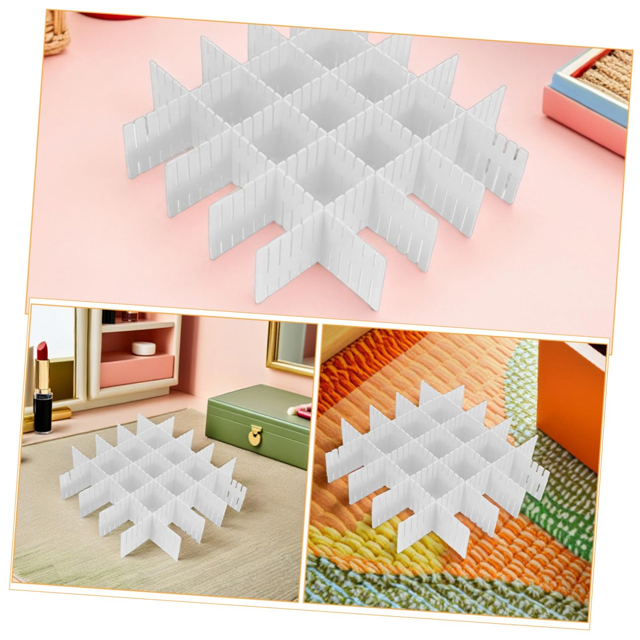 Mipcase 16 pezzi Divisori Regolabili Organizer Bianco per Trucco Biancheria Calze e Sciarpe Separatori Adattabili per Contenitori per Diversi Usi e Spazi