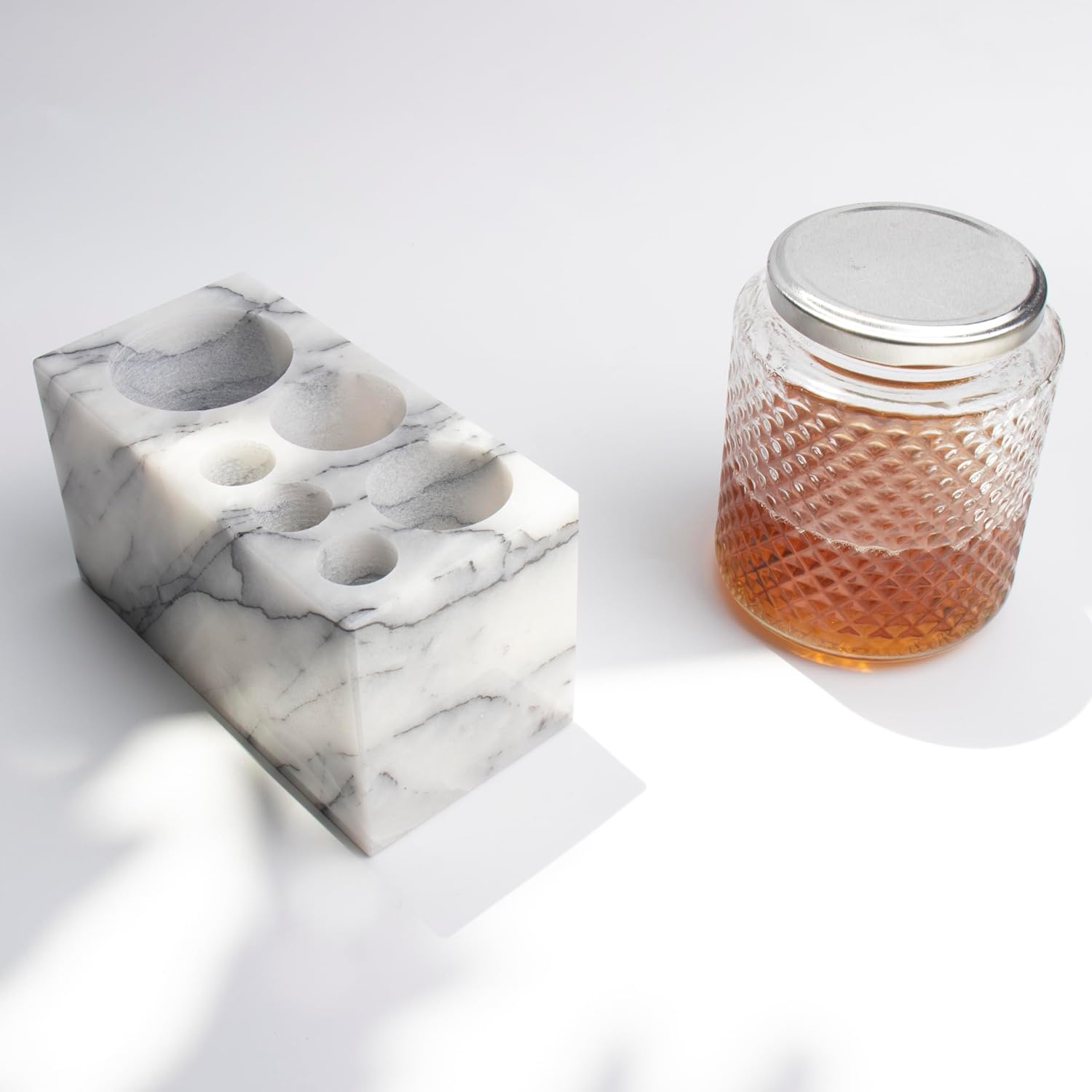 Natural Marble Stone 6-Hole Base Bathroom Holder Storage Rack for Electric Toothbrush/Toothbrush/Toothpaste (Carrara Marble)