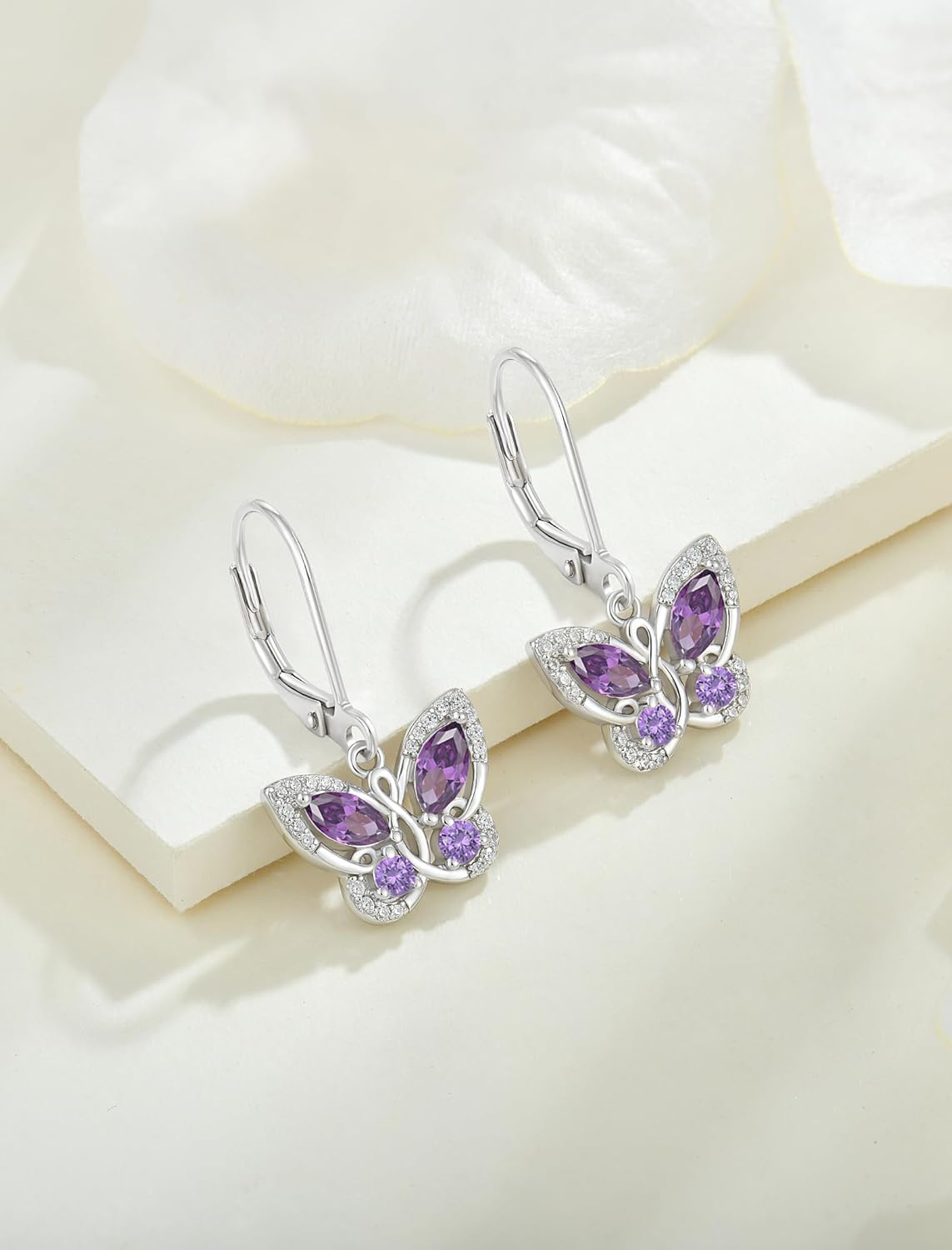 Starchenie Butterfly Earrings for Women 925 Sterling Silver Leverback Earrings Birthstone Butterfly Jewelry Gifts - Image 5