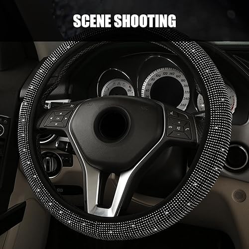 Miniatura 4 de ZBGUN 1 funda brillante para volante de automóvil, 14.9 pulgadas de grosor, elástica, incrustada de diamante, encantador protector antiarañazos,