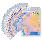 100 Pieces Resealable Smell Proof Bags - 4 x 6 Inches Foil Pouch Bags Flat Clear Food Storage Bags Plastic Packaging Foil Mylar Bags for Party Favor Food Storage (Holographic Rainbow Color)