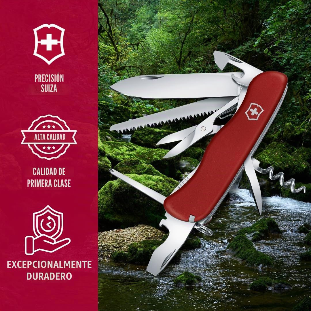Victorinox, Outrider, Navaja Multiuso Suiza, Cuchillo bolsillo, Regalo, 14 Funciones, Hoja grande, Abrelatas, Bloqueable