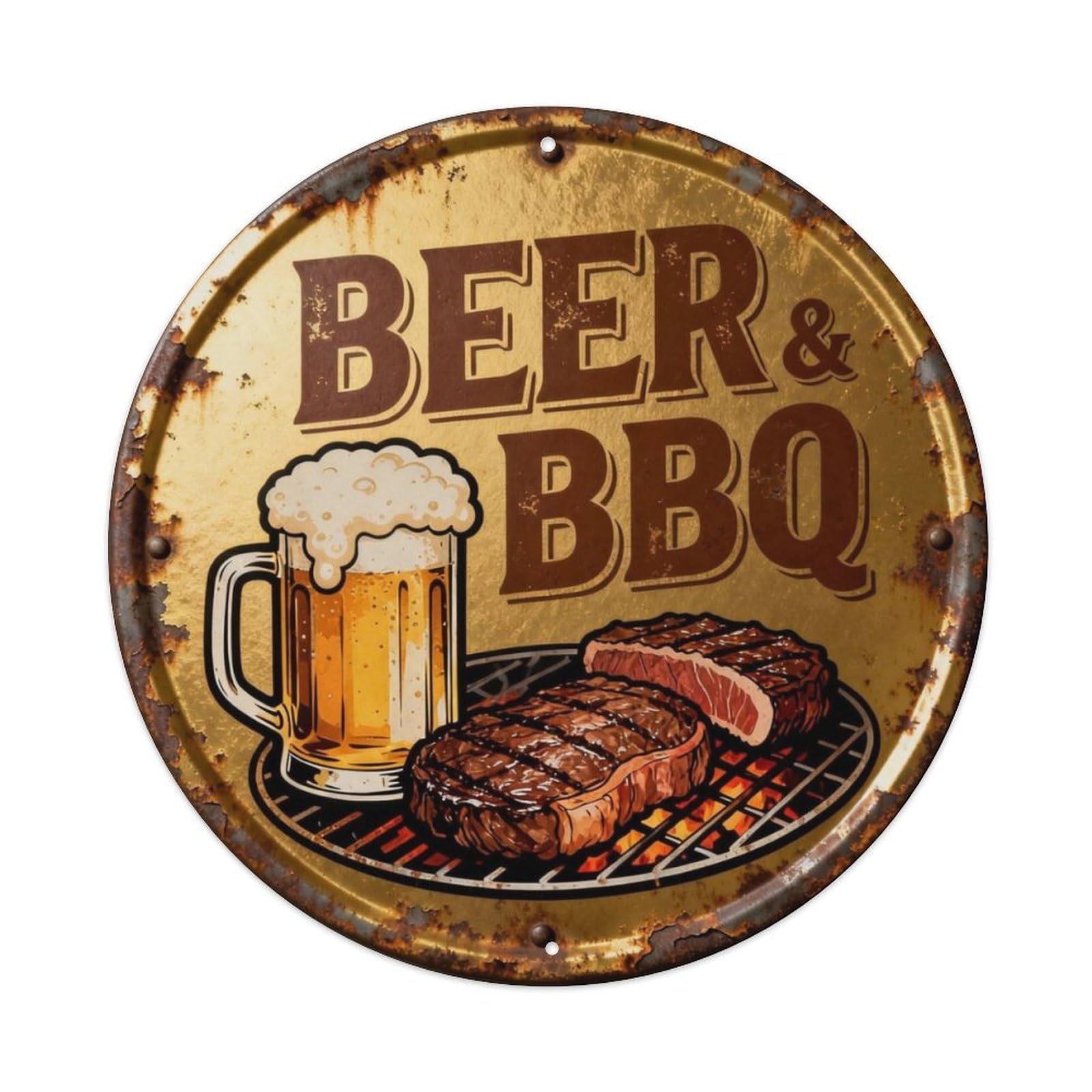 Beer & Bbq Metal Tin Sign Plaque