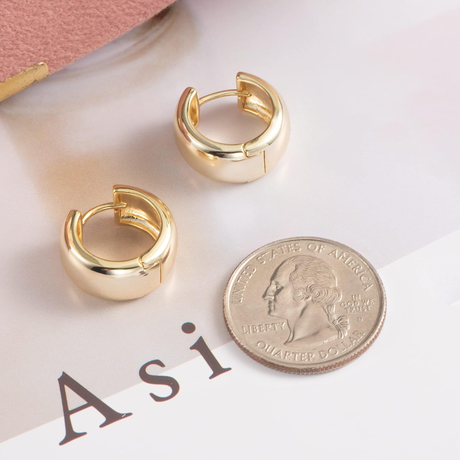 ALEXCRAFT Small Chunky Gold Hoop Earrings for Women Men 14k Gold Plated Thick Huggie Mini Hoops Women's Earring 8mm - Image 6