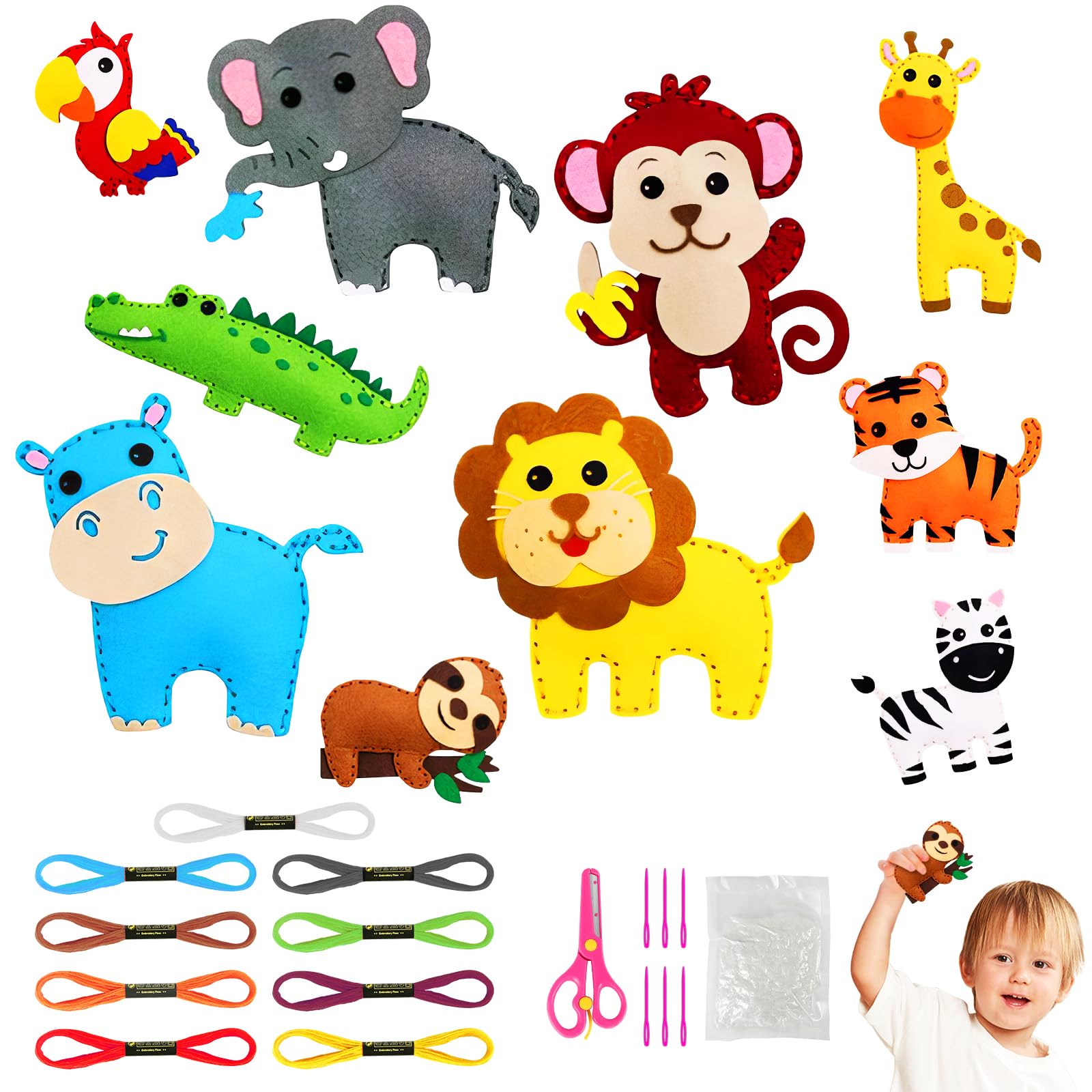 Vicloon First Sewing Kit for Kids, 12-Piece Cute Animal Keychain Sewing Craft Kits, Fun Sewing DIY Kits, Introduction to Sewing Kit for Kids Age 5-12 Learn to Sew Arts and Crafts — view 16