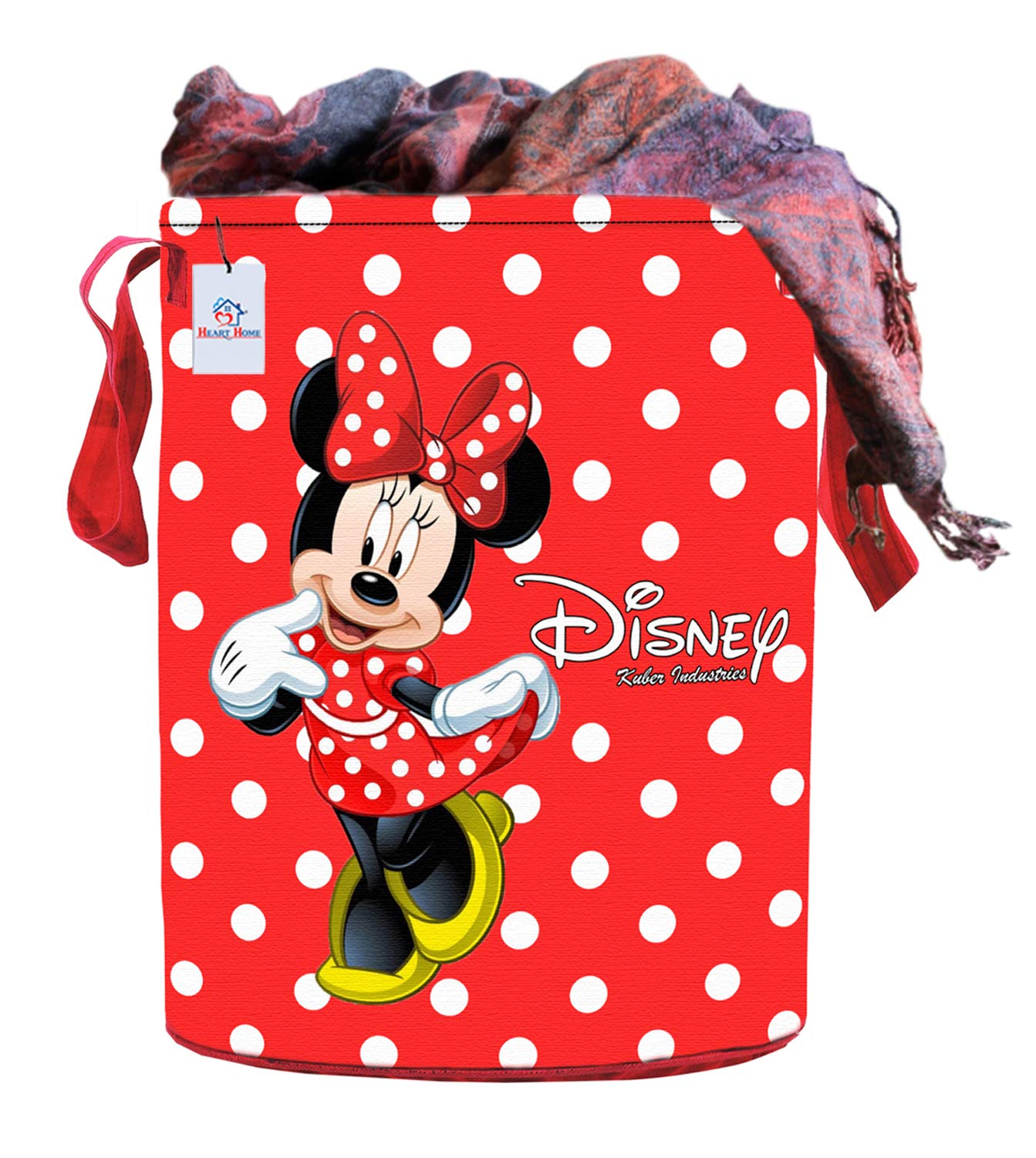 Heart Home Disney Minnie Print Round Non Woven Fabric Foldable Laundry Basket, Toy Storage Basket, Cloth Storage Basket with Handles, 45 LTR (Red)-HEART11631, Standard-image-3