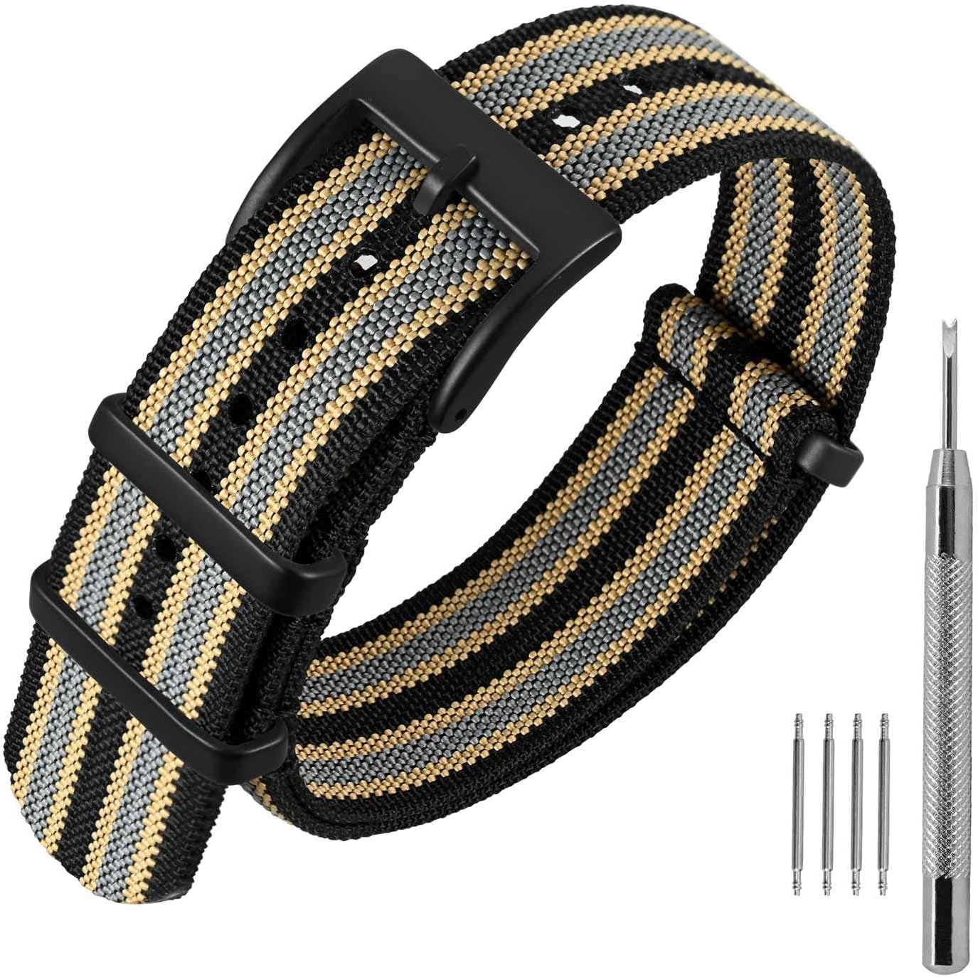 Nylon Watch Band 16mm 18mm 20mm 22mm, One-Piece Waterproof Military Watch Straps with Heavy Buckle