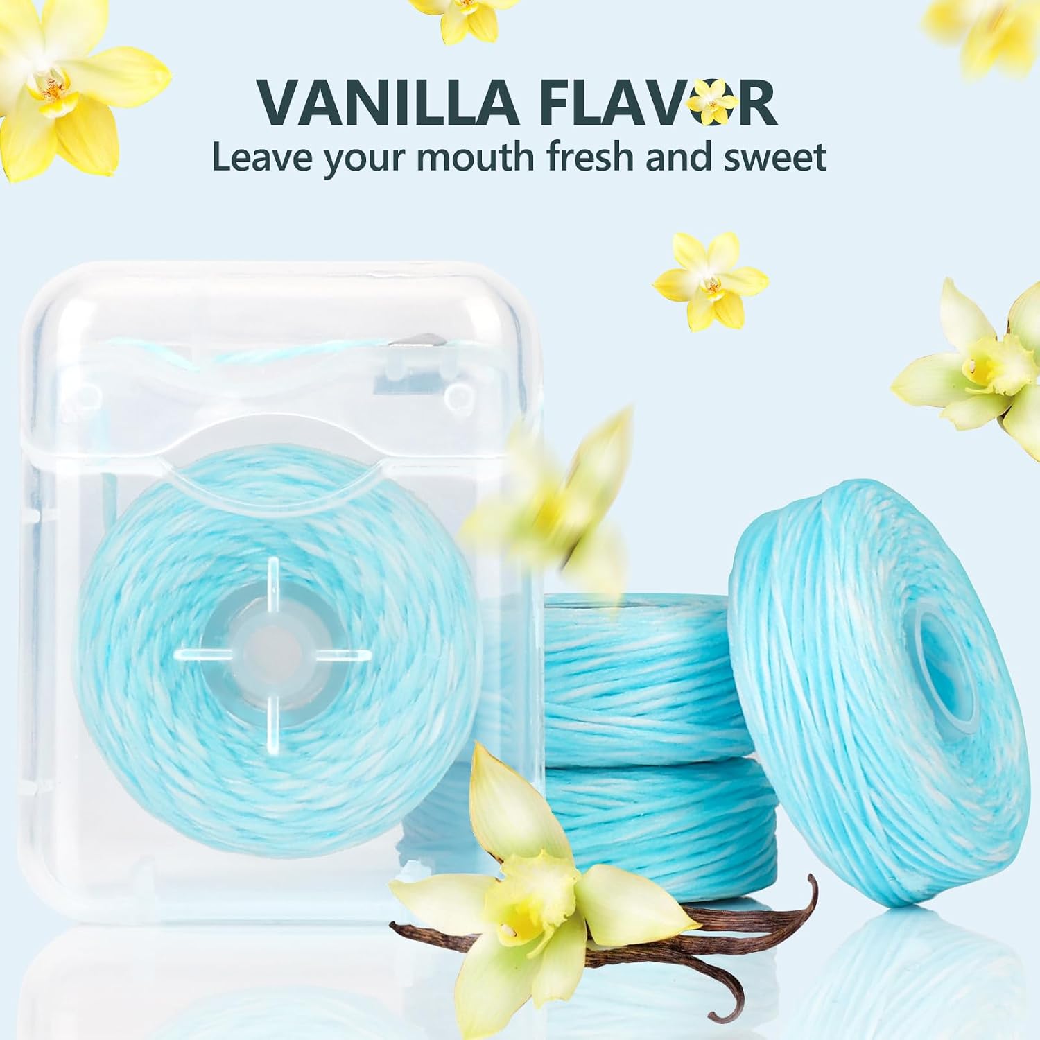 3 Flavors Waxed Dental Floss Expanding,Natural Mint,Vanilla and Coconut Floss String for Gentle,Oral Care Whitening Tooth,Plaque Remover for Teeth,12 Spools(32.8 yd Each)