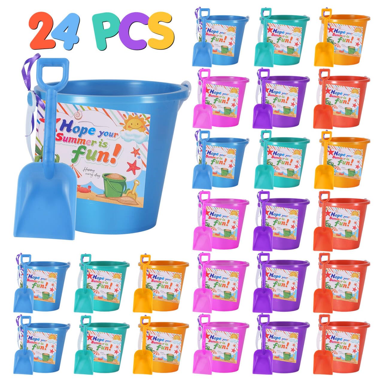 Seau de plage 12.7 cm avec pelles et rubans pour activités estivales