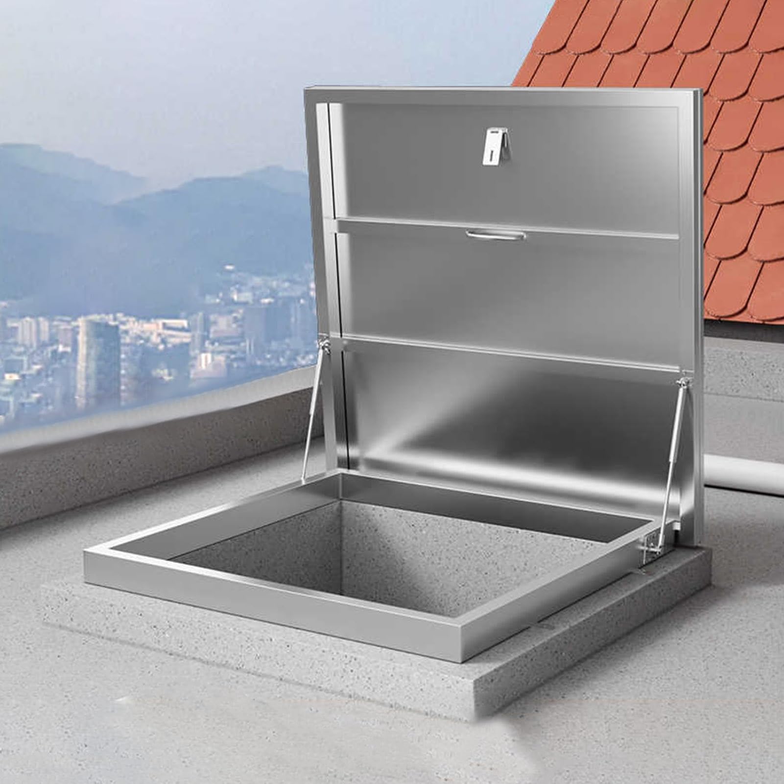 Trappe d'accès de toit robuste en acier inoxydable 304, imperméable à la pluie avec couvercle d'inspection, couvercle de trappe de terrasse durable (100 x 100 cm)