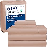 Lane Linen 600 Thread Count Split King Sheets for Adjustable Beds - 5 Pc Sateen Set, Sepia Rose, Ultra Soft Cotton