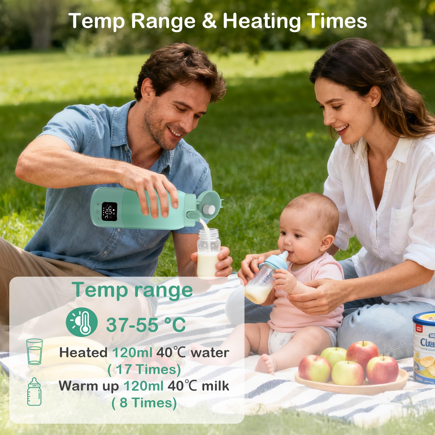 Tragbarer Flaschenwärmer Baby für Unterwegs, Schnelles Aufheizen Muttermilch und Wasser, Lange Akkulaufzeit mit 12000mAh Akku, 500ml Kapazität, Babyflaschen Wärmer für Zuhause, Camping, Reisen