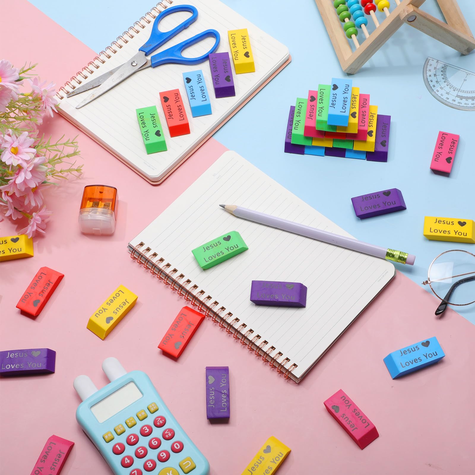 Yaomiao 180 gomme da cancellare per bambini colorate angoli smussati regalo cristiano Gesù ti ama