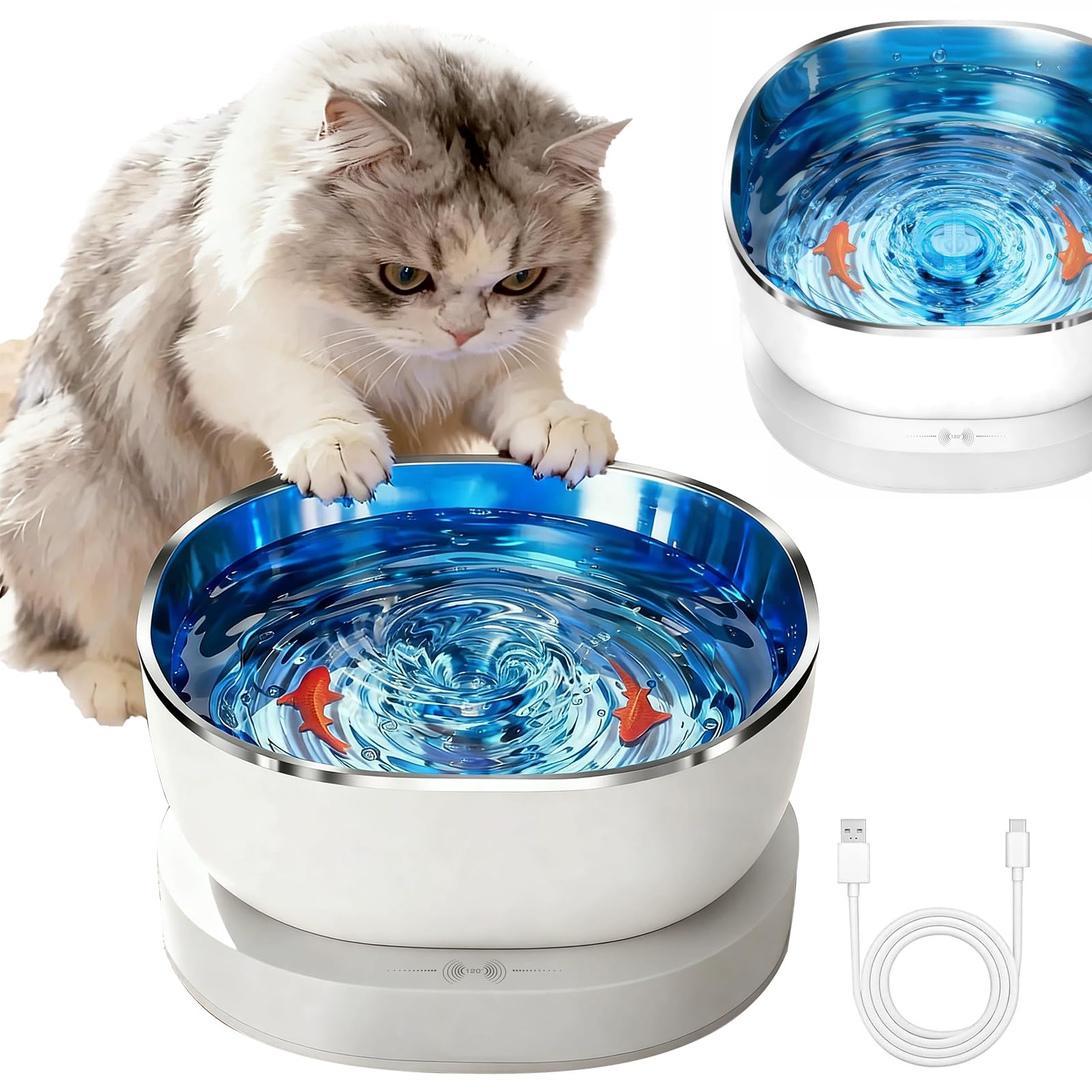 Magnetic Cat Water Fountain, 360° Rotation Dynamic Interactive Fish