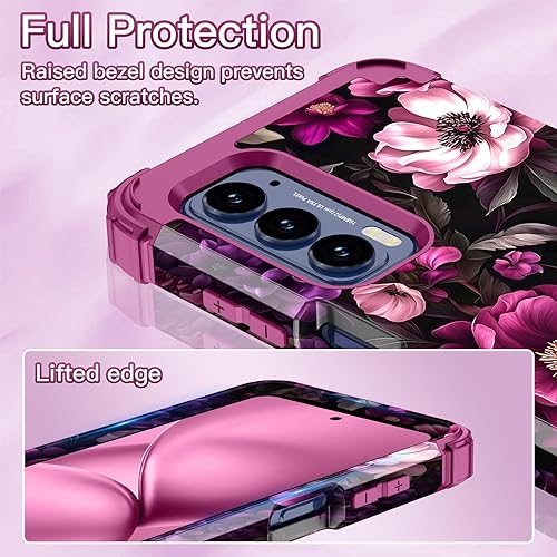 Miniatura 3 de LONTECT Funda para Moto Edge 2021, Moto Edge 5G UW, funda floral a prueba de golpes, 3 en 1, híbrida resistente, resistente, funda protectora de