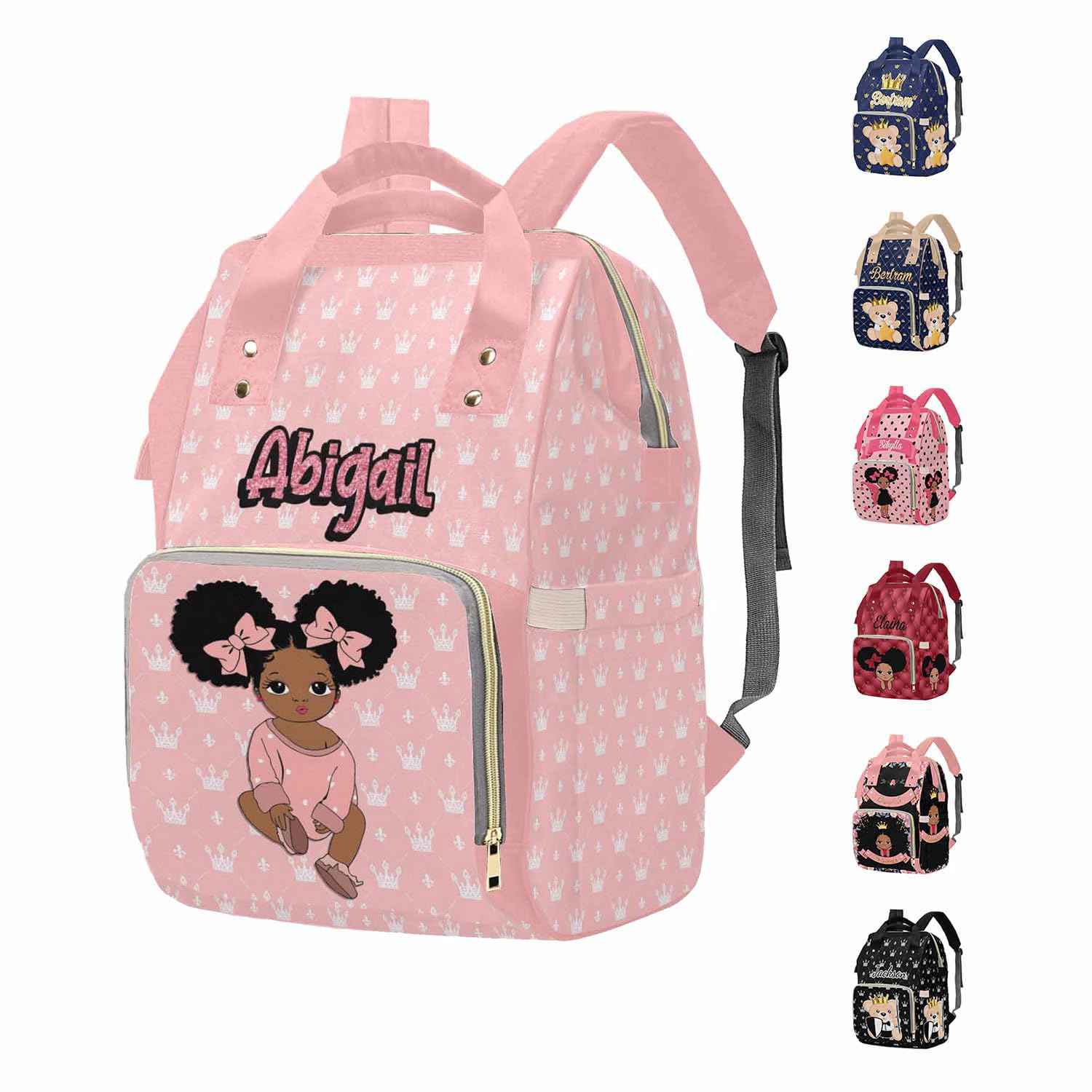 M YESCUSTOM Custom Diaper Bag with Name Crown On Pink, Personalized Multifunction Mommy Nursing Daypack with Large Capacity for Travel, Holiday
