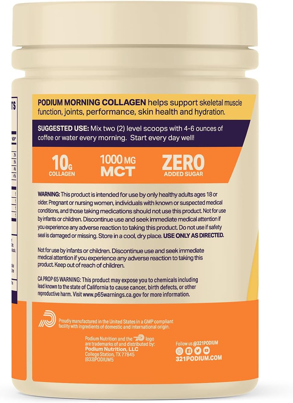 Podium Nutrition, Morning Collagen, Mocha, 20 Servings, Collagen Protein, Gluten Free, Soy Free