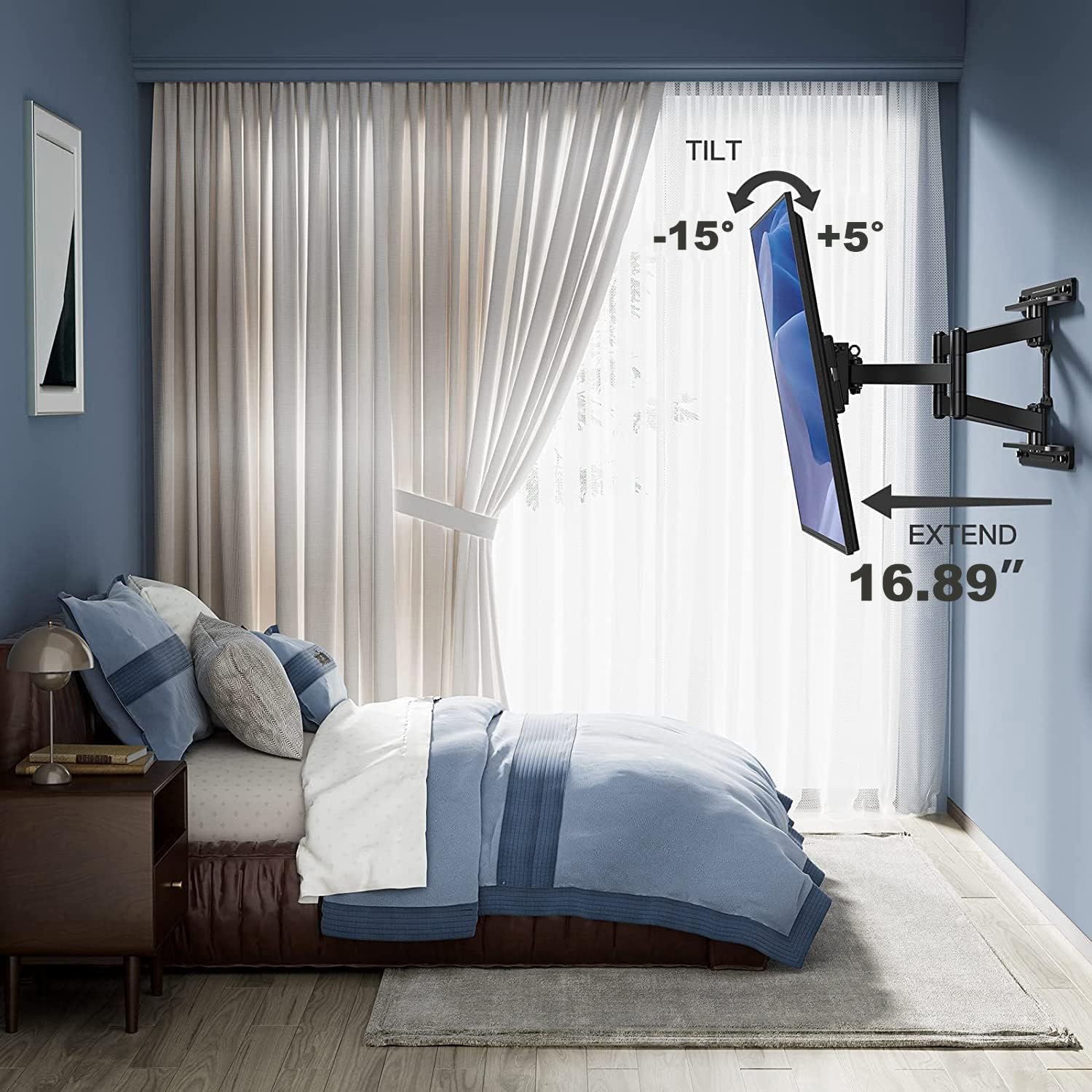 PERLESMITH TV Wall Mount Full Motion for 32-65 Inch Flat Curved Screen TVs, TV Mount with Swivels Tilts Extension Dual Articulating Bracket Arms Supports TV up to 99 lbs Max VESA 400x400,PSMFK9