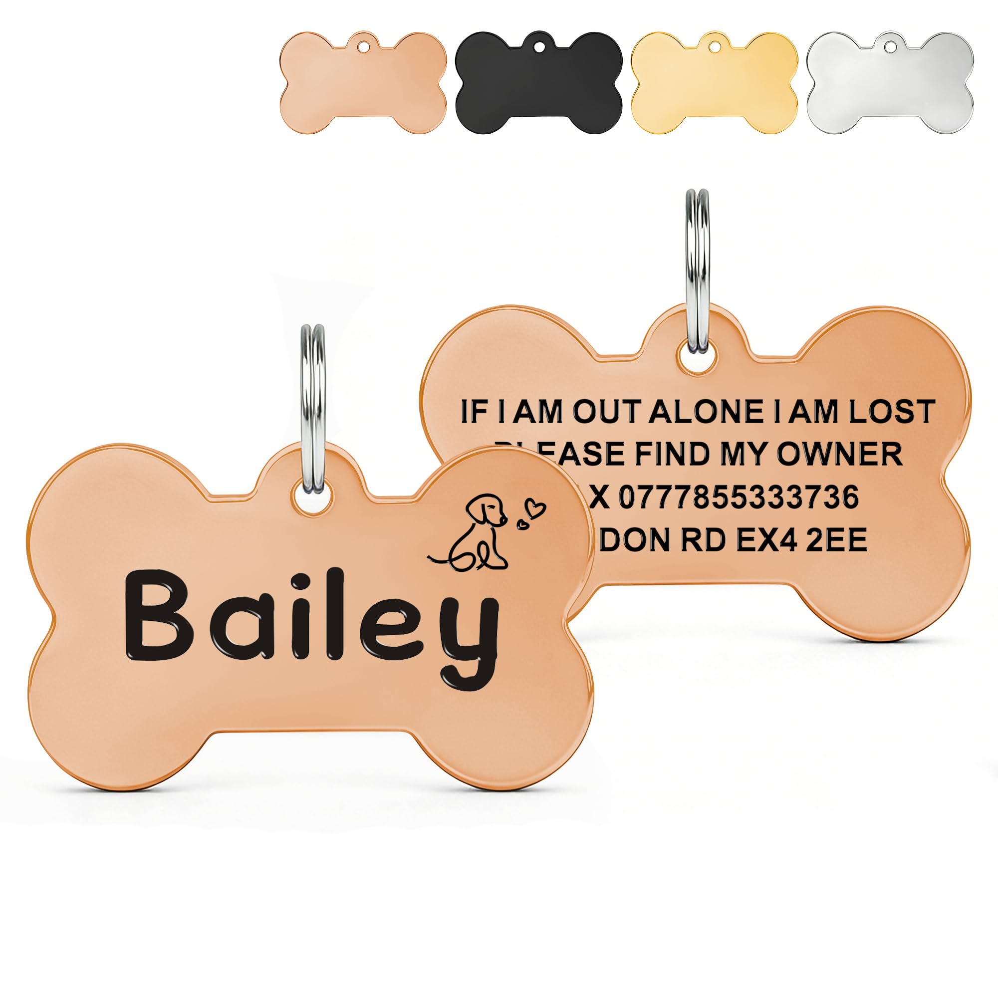 Deep Engraved Dog Tags for Pets UK Prime, Personalised Cat Dog Name ID Tags, Stainless Steel Pet Tag for Doggy Kitten Kitty Puppy, Scratch Resistant Tag (Champagne Gold Bone, L)
