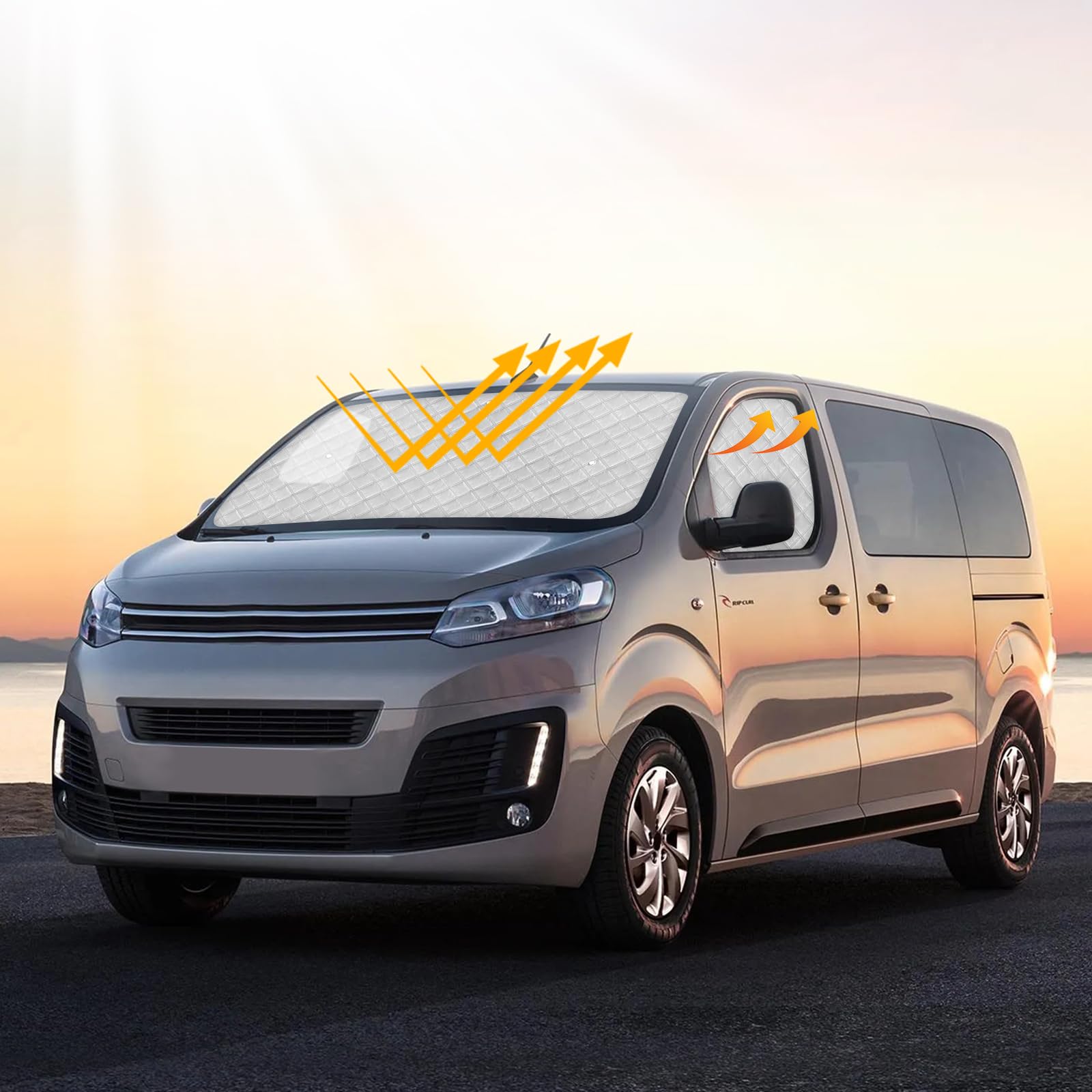 Pare-Soleil de Pare-Brise de Voiture Compatible avec 2016-2025 Citroen Jumpy 2019-2025 Opel Vivaro 2022-2025 Fiat Scudo, Lot de 3 Pliables Pare-Soleil pour Intérieur de Voiture