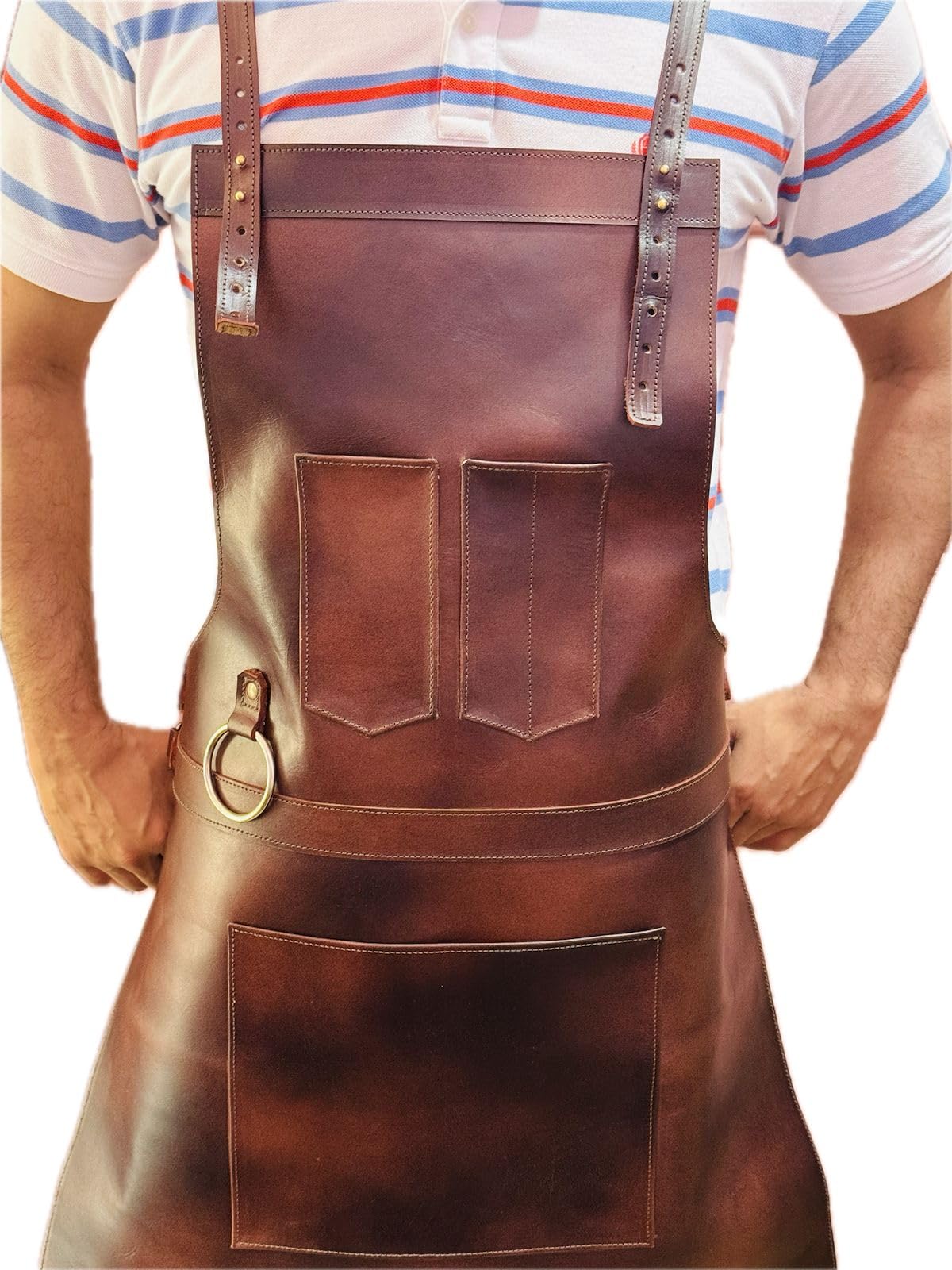 Dark Brown Full Grain Leather Apron, Butcher Apron, Cook Apron, BBQ Apron (BROWN)