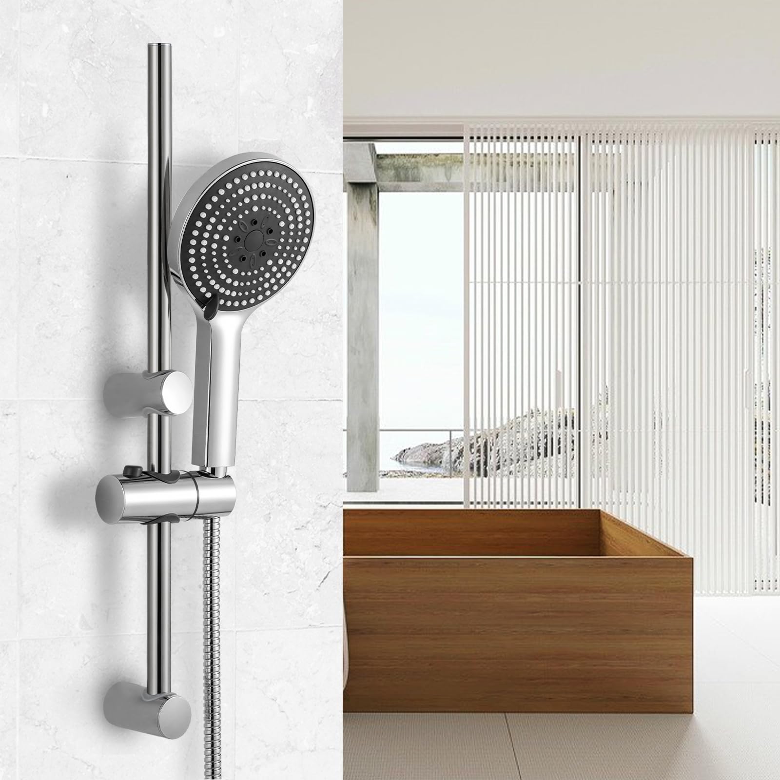 OFFO Barre de Douche 53cm,avec Support Pommeau de Douche,Distance Réglable de 22 à 50cm,Barre Douche de Remplacement,Finition en Acier Inoxydable