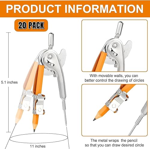 Miniatura 2 de Brújula para geometría, brújula de metal, brújula matemática, brújula de dibujo a granel, brújula de geometría plateada con lápiz para estudiantes,